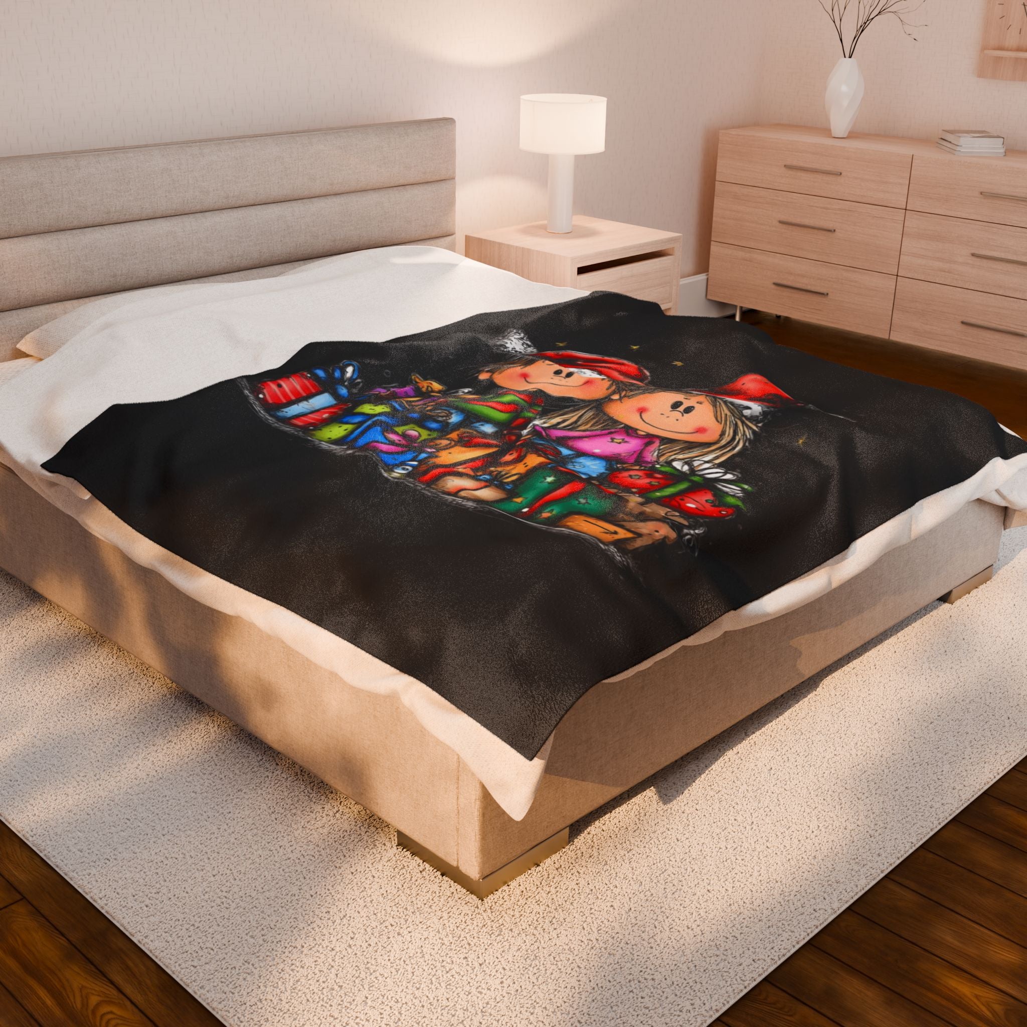 Christmas Kids & Gifts Velveteen Plush Blanket