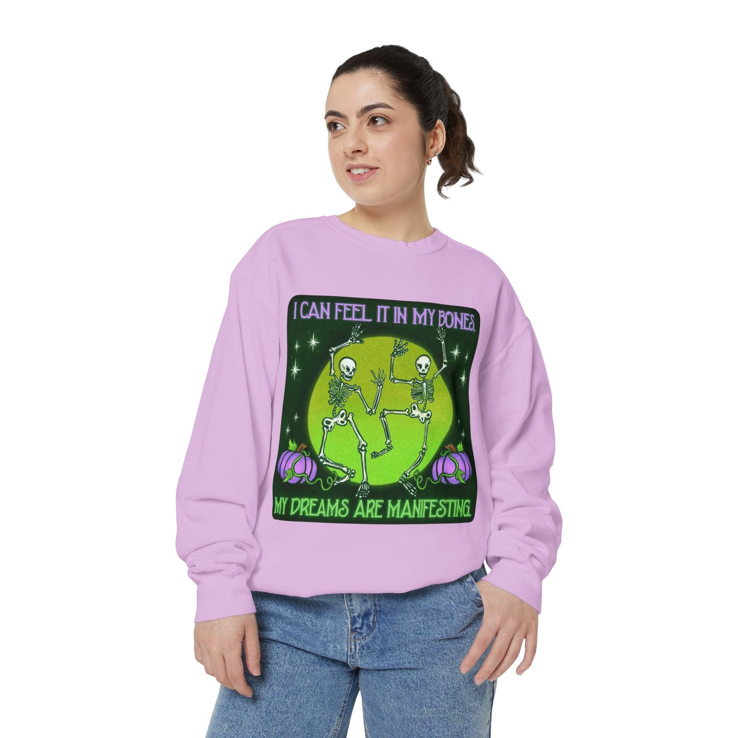 Spooky Manifesting Sweatshirt, Unisex Skeleton Pullover, Halloween Apparel, Cozy Fall Fashion, Casual Trendy Top, Unique Gift