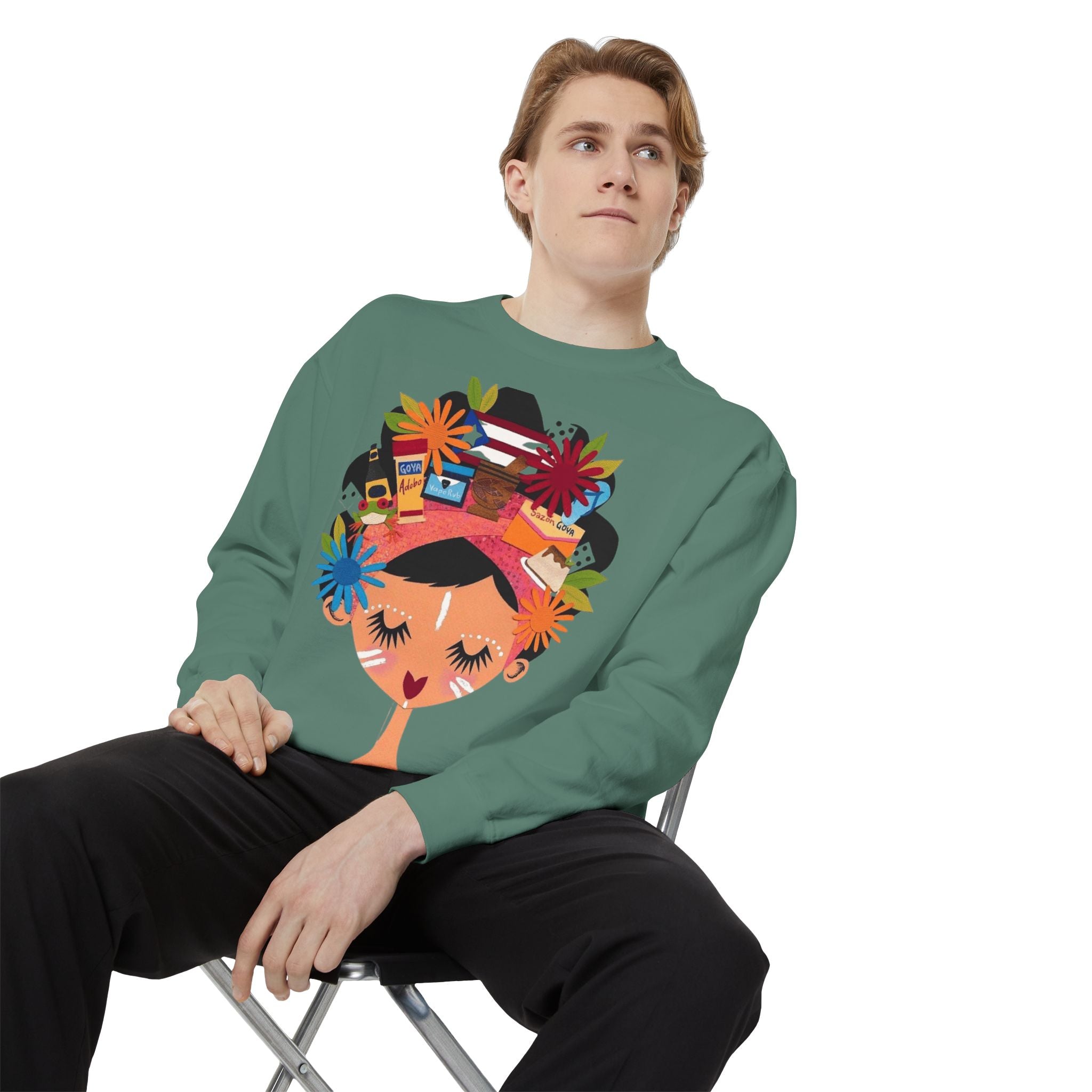 Floral Fiesta Sweatshirt — Colorful Tropical Woman Graphic Puerto Rico Navidades