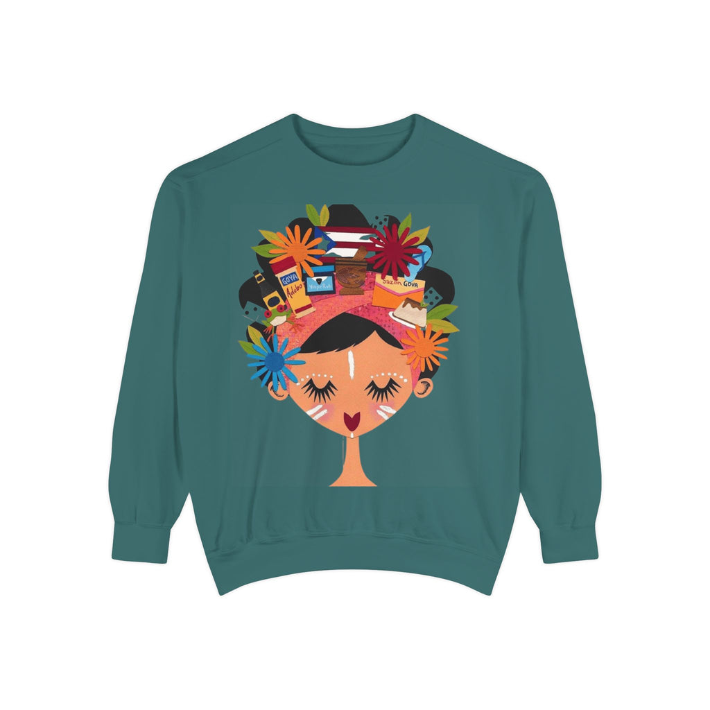 Floral Fiesta Sweatshirt — Colorful Tropical Woman Graphic Puerto Rico Navidades