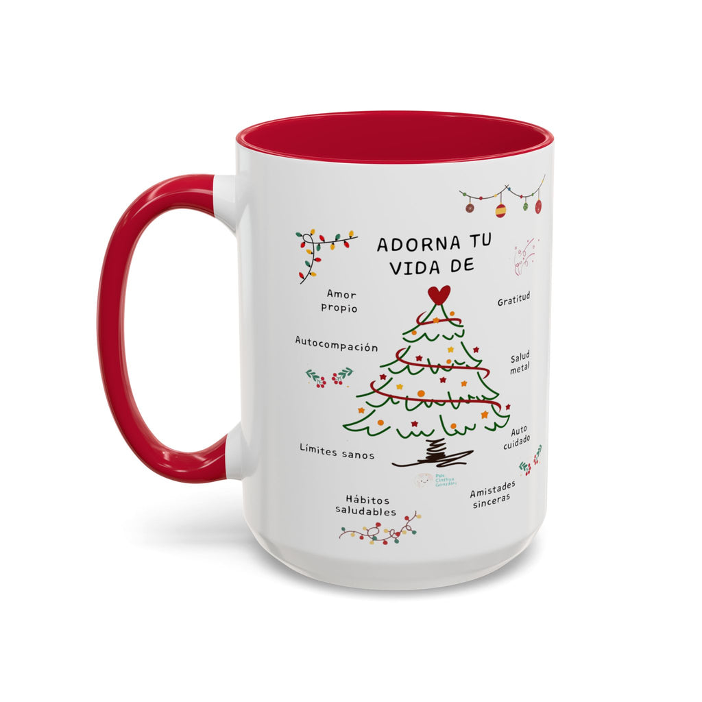 Mug — 'Adorna Tu Vida' Christmas Tree Spanish Holiday Coffee Mug (11oz/15oz)