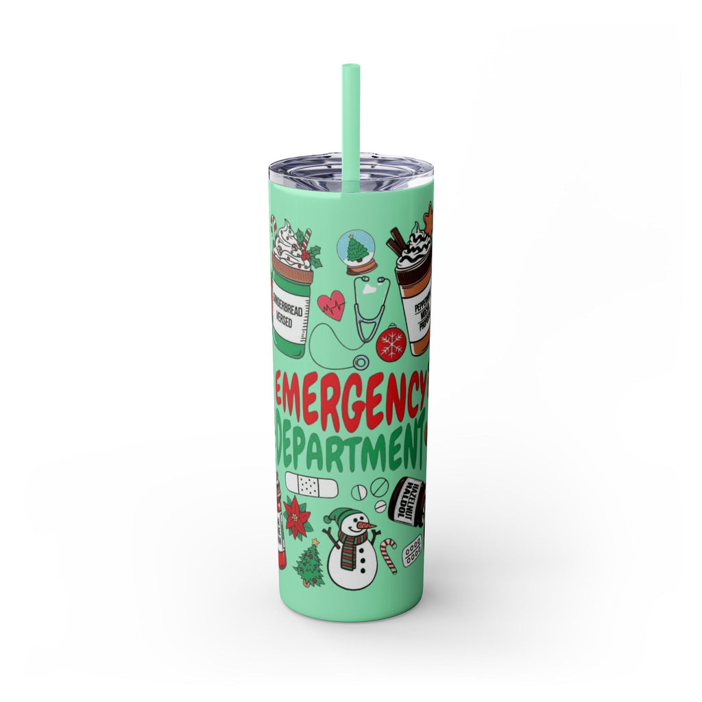 Emergency Department Nurse Christmas Skinny Tumbler - 20oz Holiday Medical Travel Cup with Straw Medical Christmas Mug