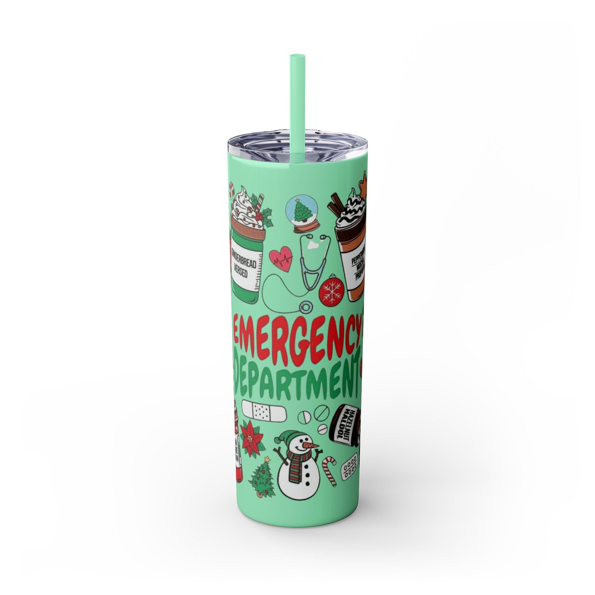 Emergency Department Nurse Christmas Skinny Tumbler - 20oz Holiday Medical Travel Cup with Straw Medical Christmas Mug