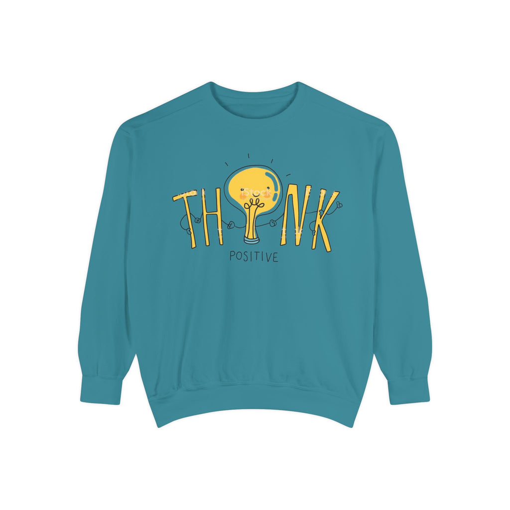 Think Positive Sweatshirt  Cute Lightbulb Graphic Positive Vibes Crewneck