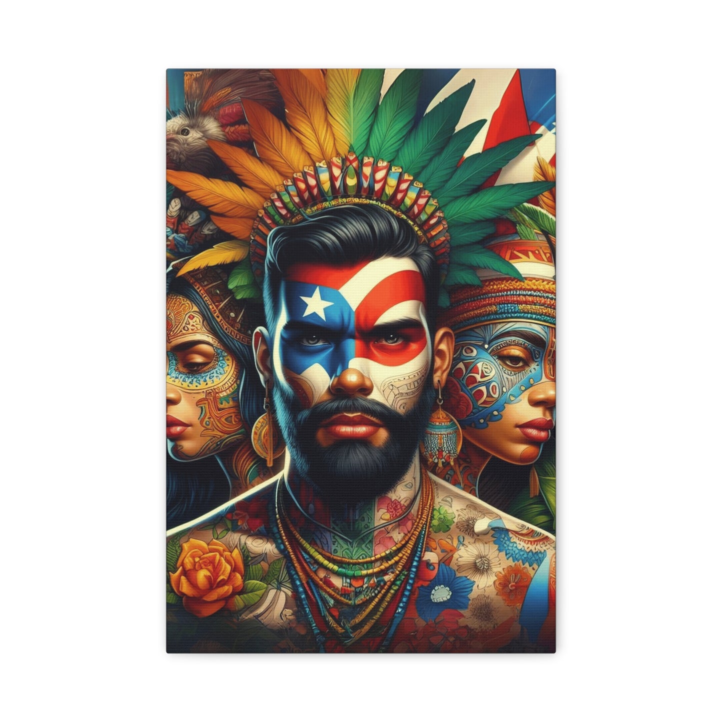 La Isla del Encanto Taíno Symbol Design Vibrant Cultural Art Canvas Print, Wall Decor, Home Decoration, Unique Artwork, Bohemian Style, Gift for Art Lovers