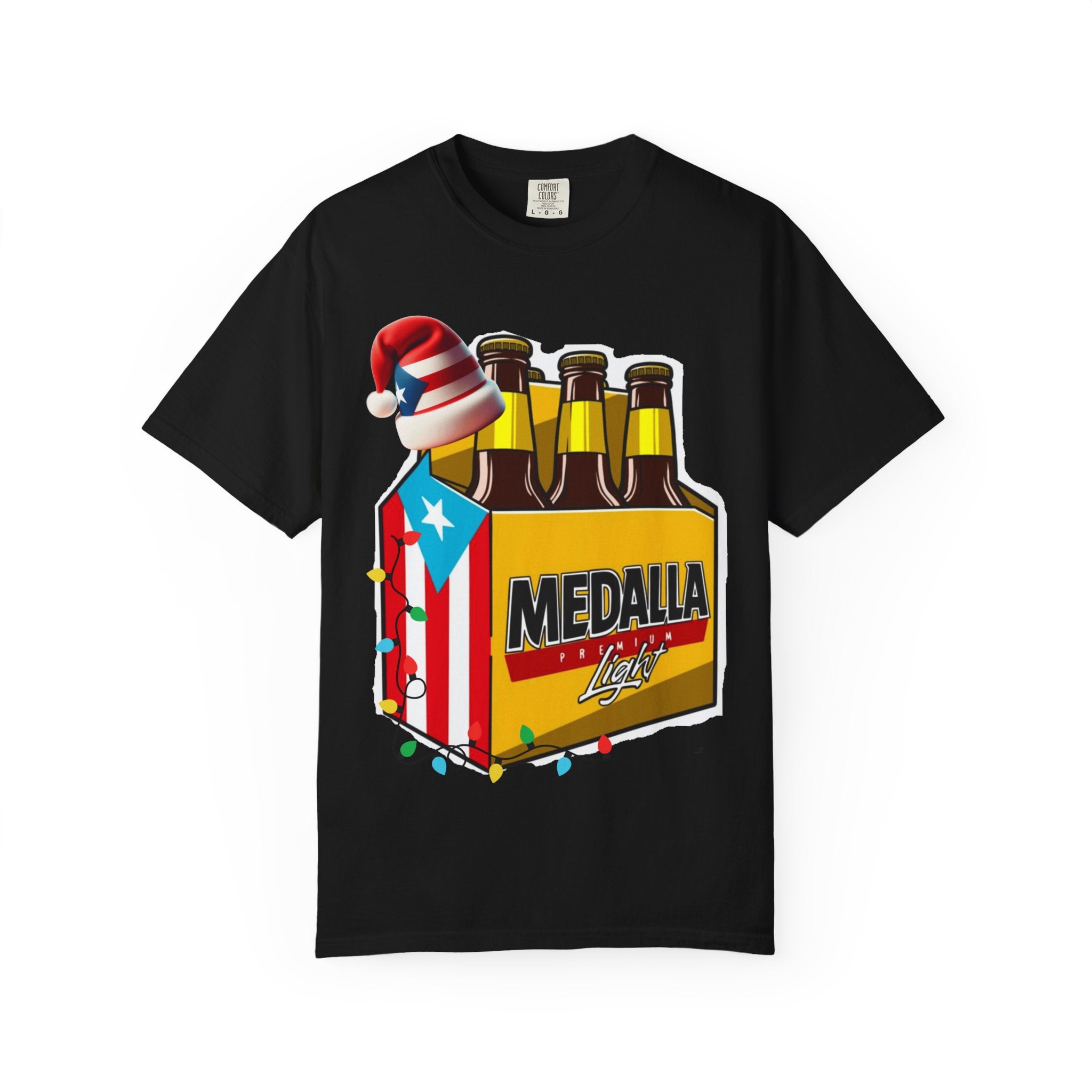 Medalla Light Beer T-Shirt  Navidad Boricua Holiday Tee Puerto Rico’s Navidades
