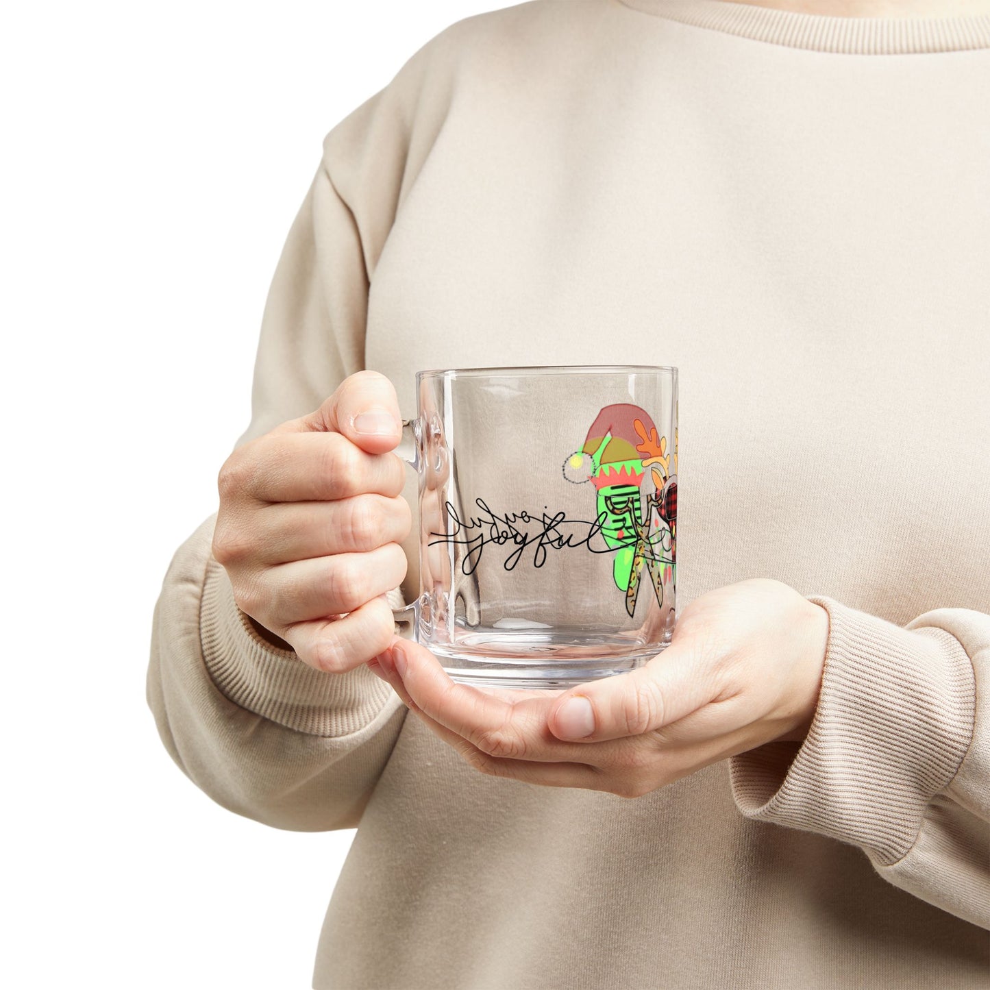 Beauty Styles Christmas Design Festive Glass Mug 10oz Christmas Cheer with Reindeer and Holiday Decor