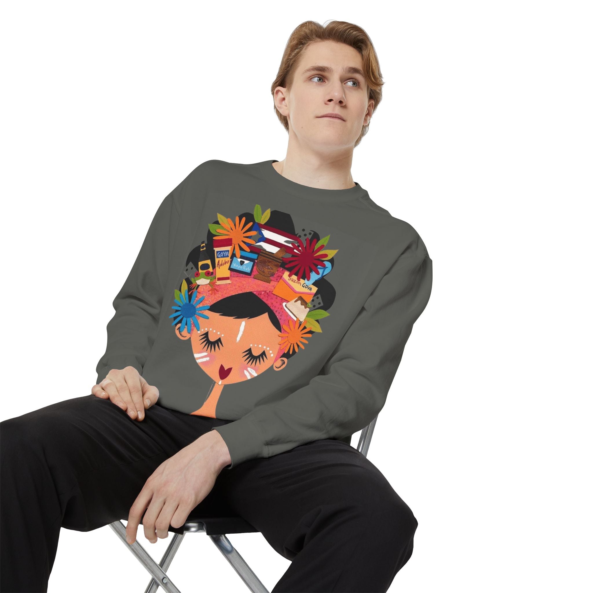 Floral Fiesta Sweatshirt — Colorful Tropical Woman Graphic Puerto Rico Navidades