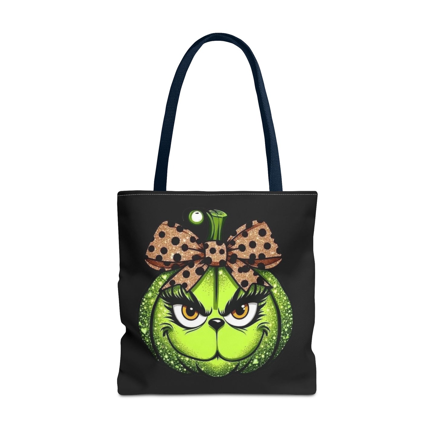 Grinch-Inspired Tote Bag with Polka Dot Bow Christmas Tote Bag Festive Holiday Design