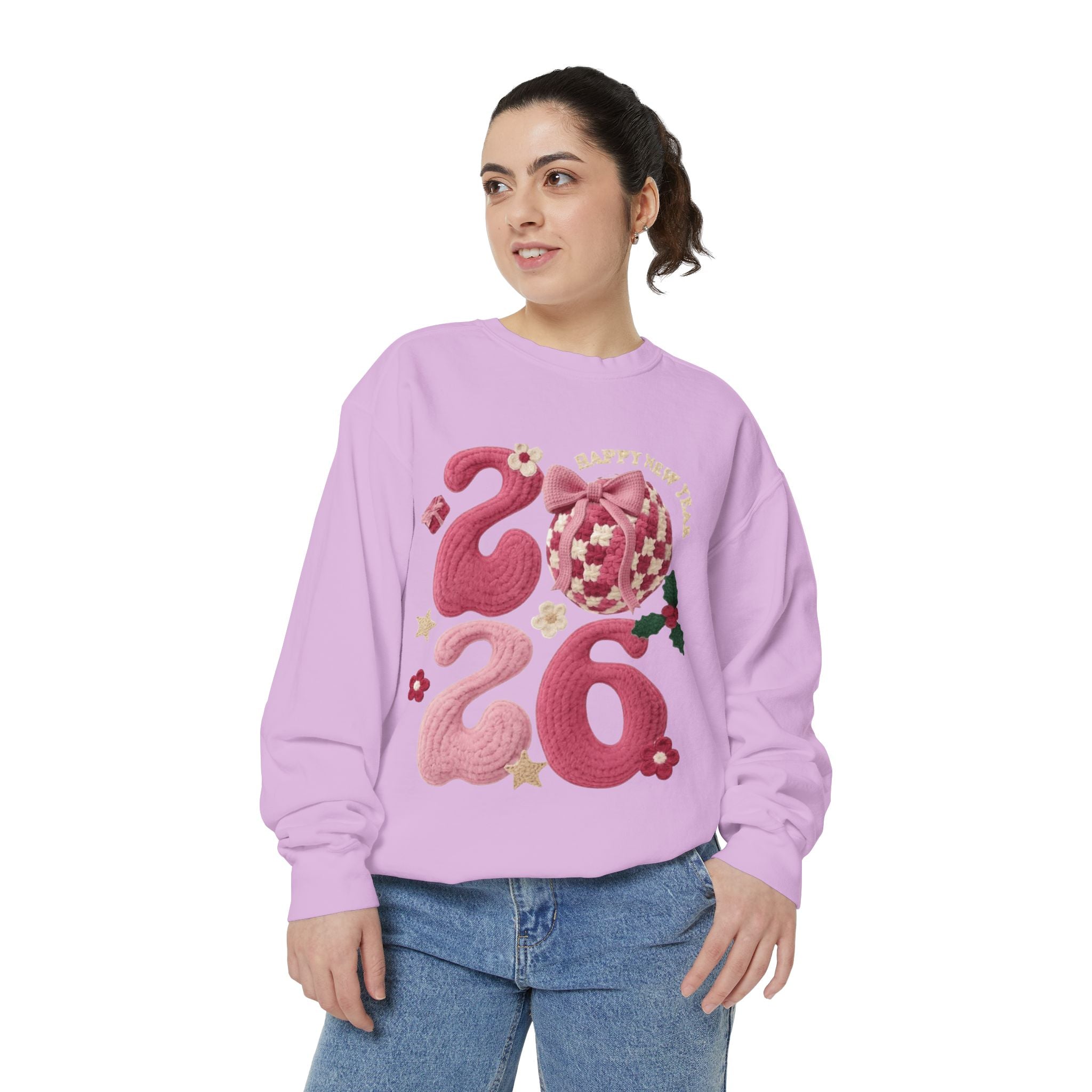 Happy New Year 2026 Sweater  Pink Festive Graphic Sweatshirt