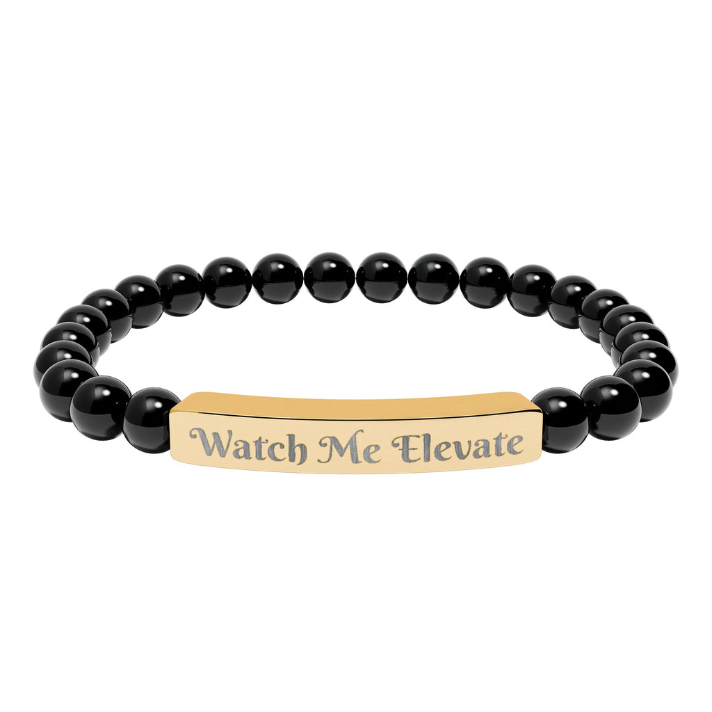 Watch M e Elevate Engraved Natural Stone Stretch Bar Bracelet – Custom Message Beaded Bracelet