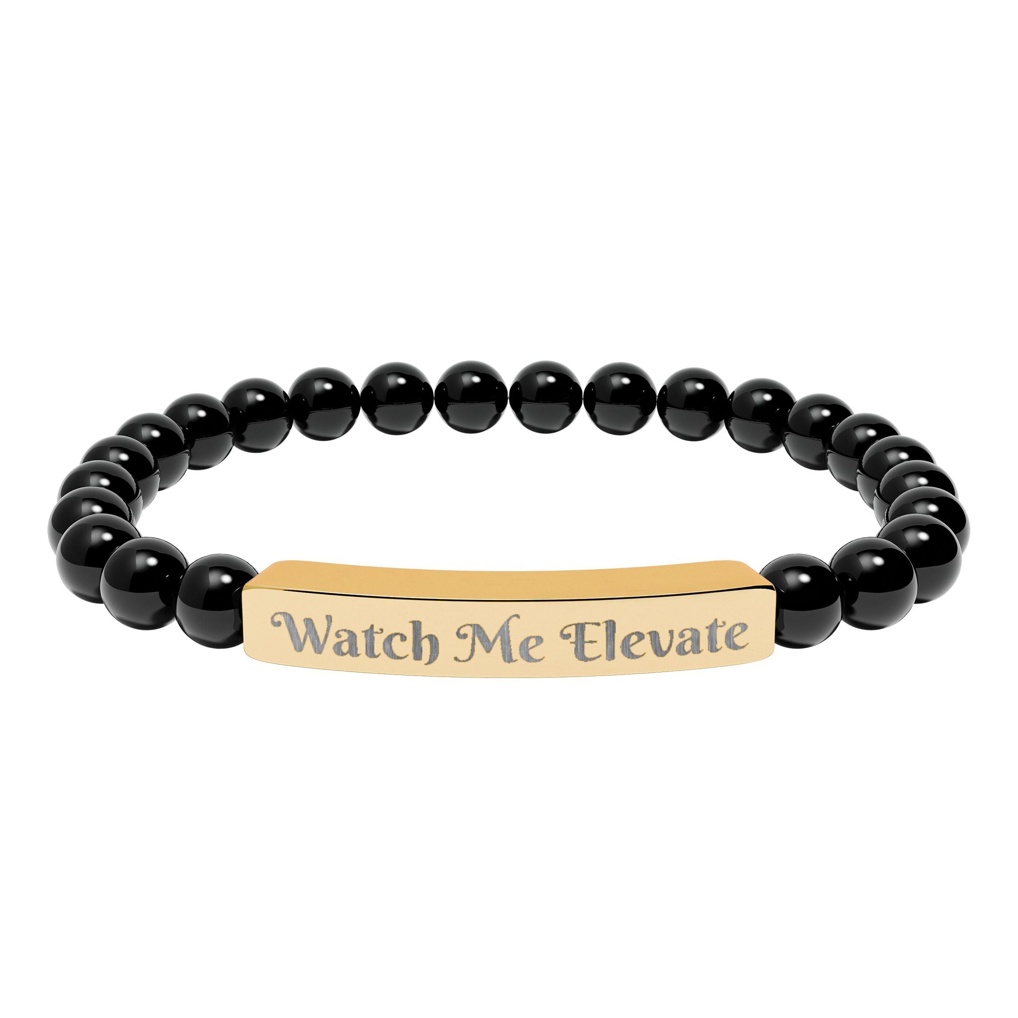 Watch M e Elevate Engraved Natural Stone Stretch Bar Bracelet – Custom Message Beaded Bracelet