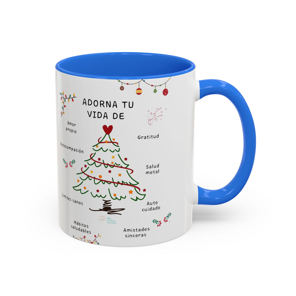 Mug — 'Adorna Tu Vida' Christmas Tree Spanish Holiday Coffee Mug (11oz/15oz)