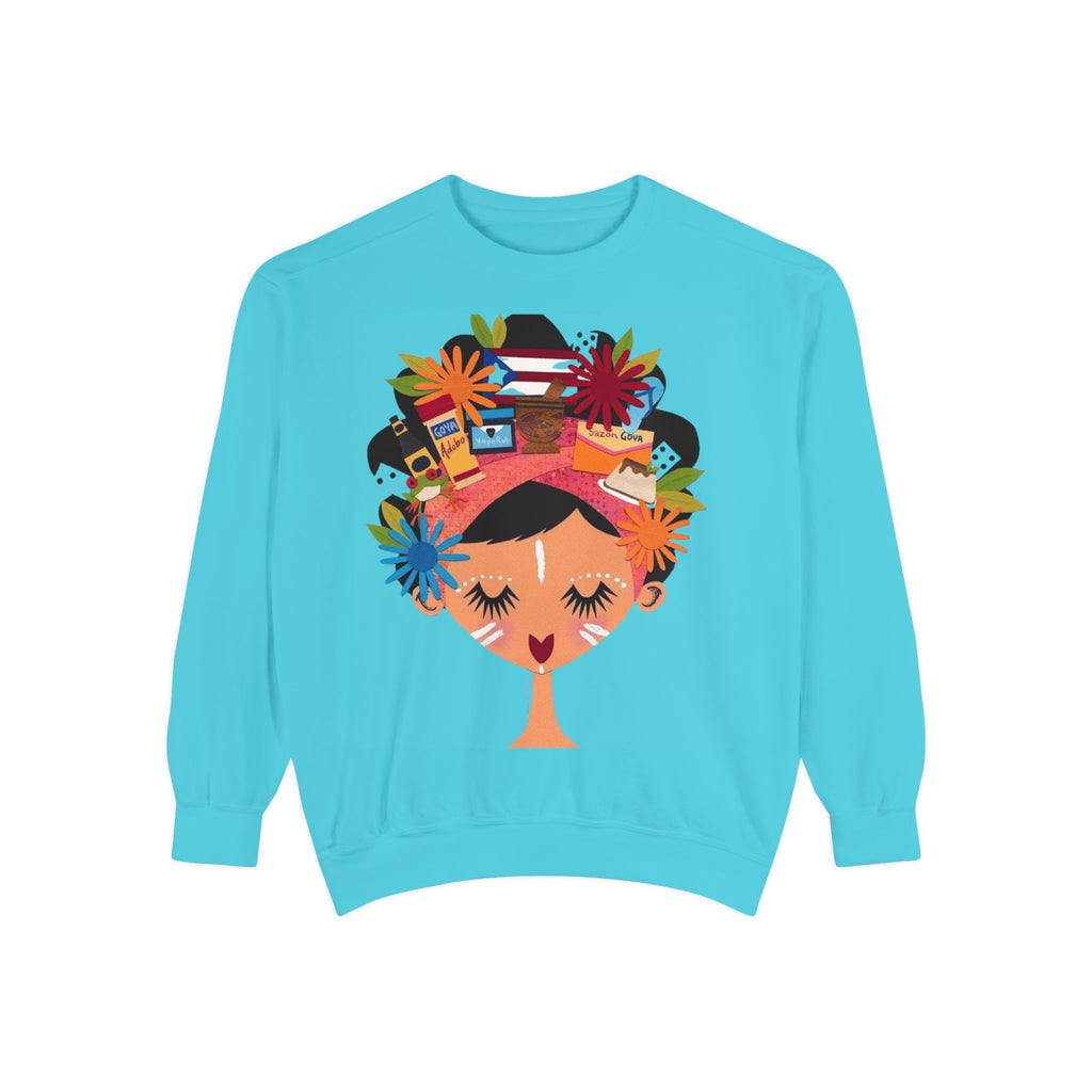 Floral Fiesta Sweatshirt — Colorful Tropical Woman Graphic Puerto Rico Navidades