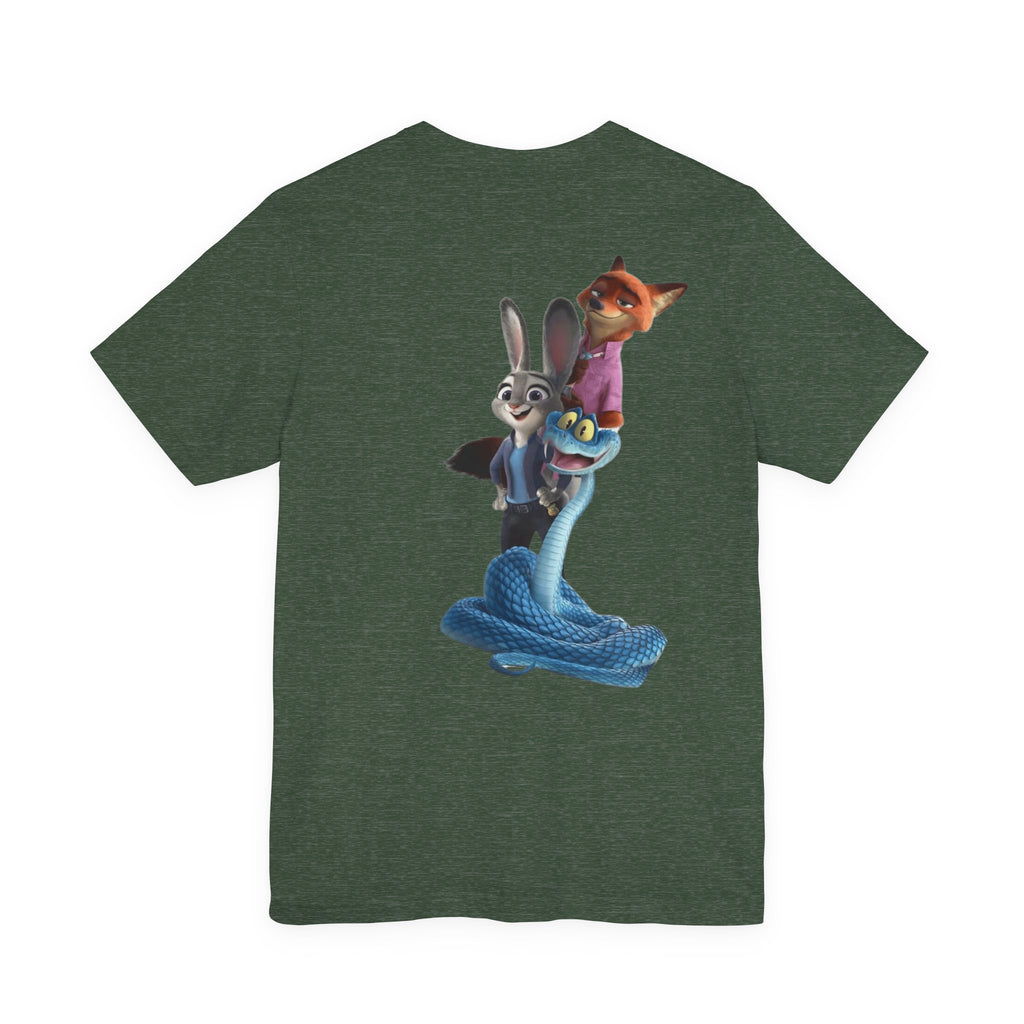 Animated Character Tee — Cute Fox & Bunny Stack Graphic T-Shirt  cartoon-style Christmas artwork