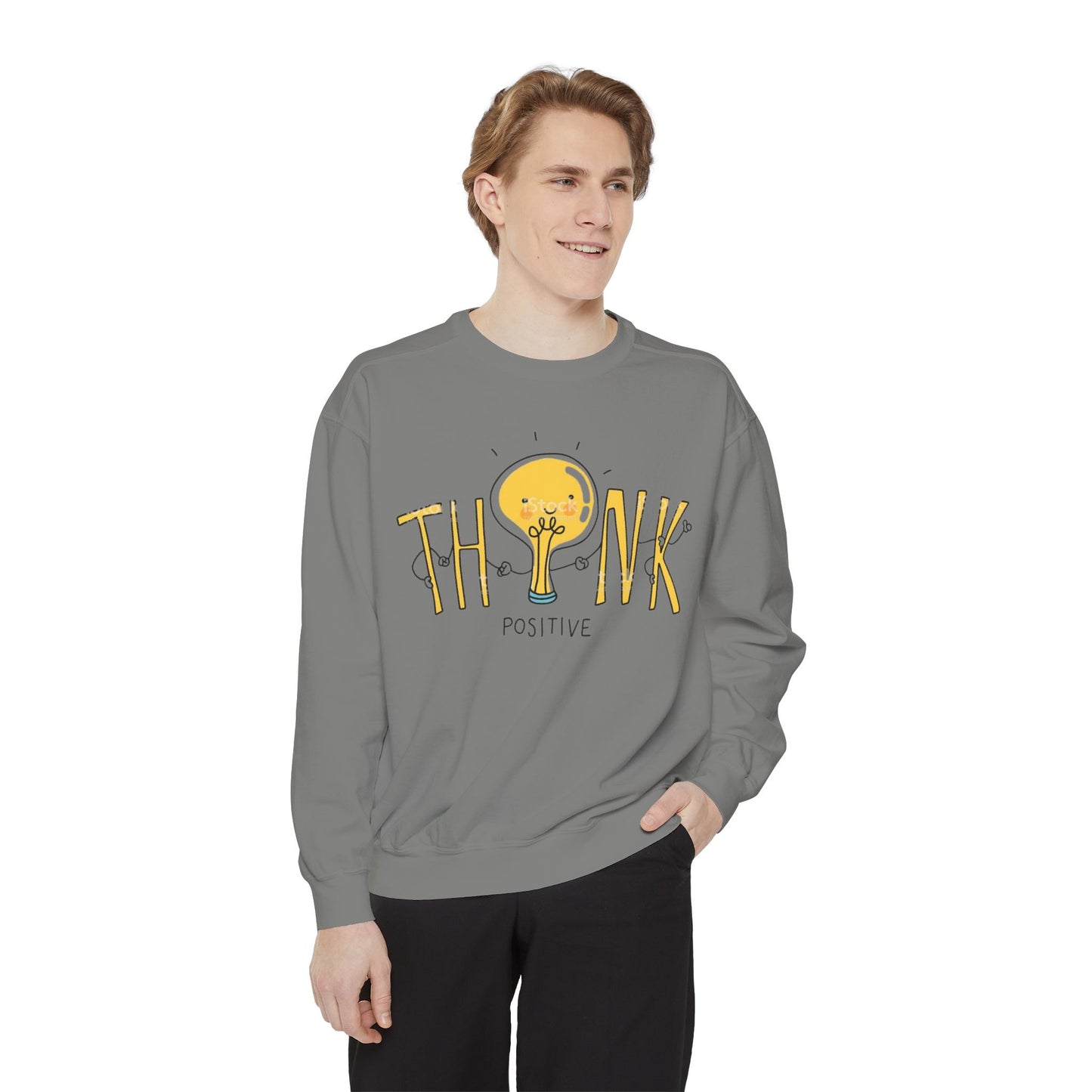 Think Positive Sweatshirt  Cute Lightbulb Graphic Positive Vibes Crewneck