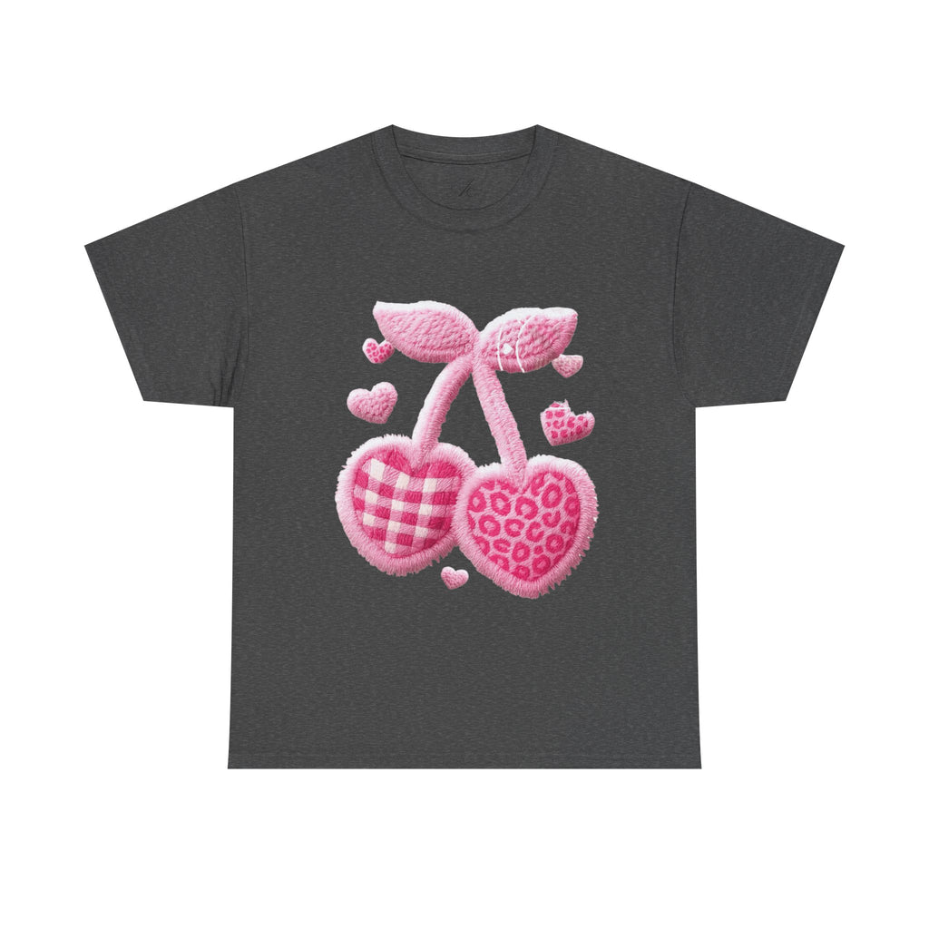 Pink Heart Cherries Tee  LOVE Graphic Valentine T-Shirt