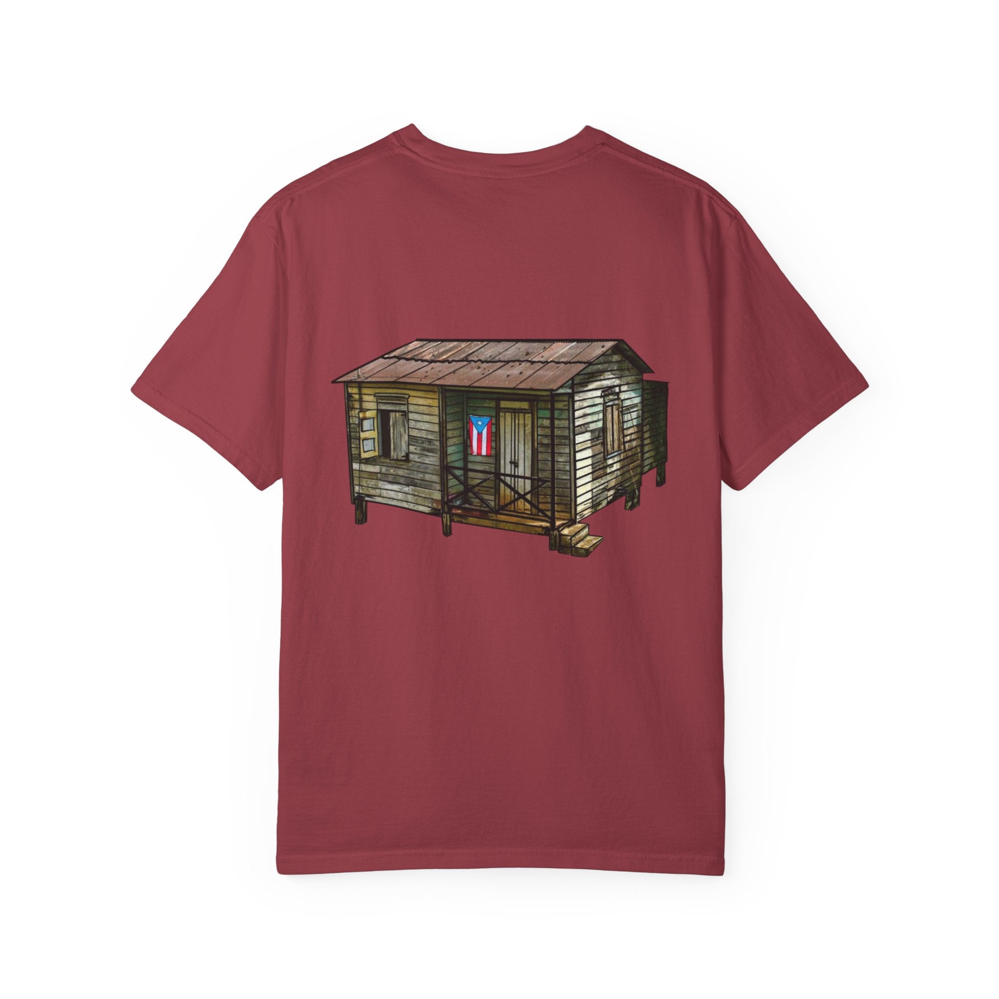 Puerto Rican Batey Cabin T-Shirt  Three Masks & Rustic House Graphic Tee Puerto Rico Navidades
