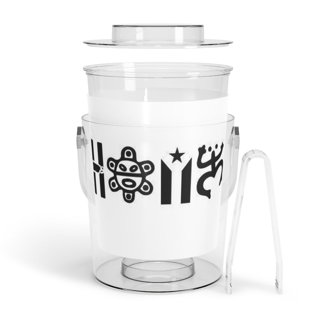 Taino Puerto Rico Ice Bucket with Tongs — Stylized Taino Symbol