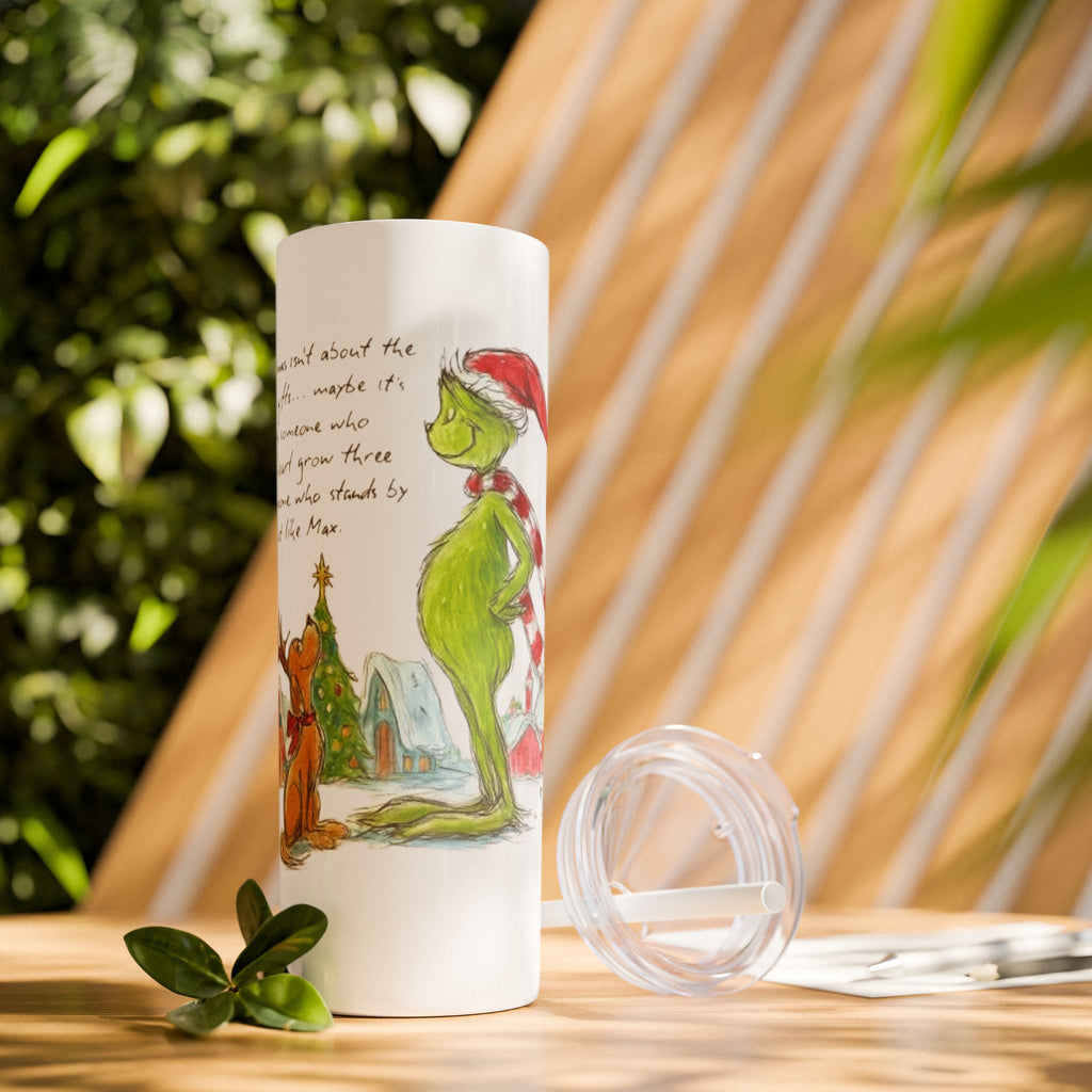 Grinch Christmas Skinny Tumbler with Straw — Dr. Seuss Holiday Quote Design, 20oz Christmas Mugs Collection
