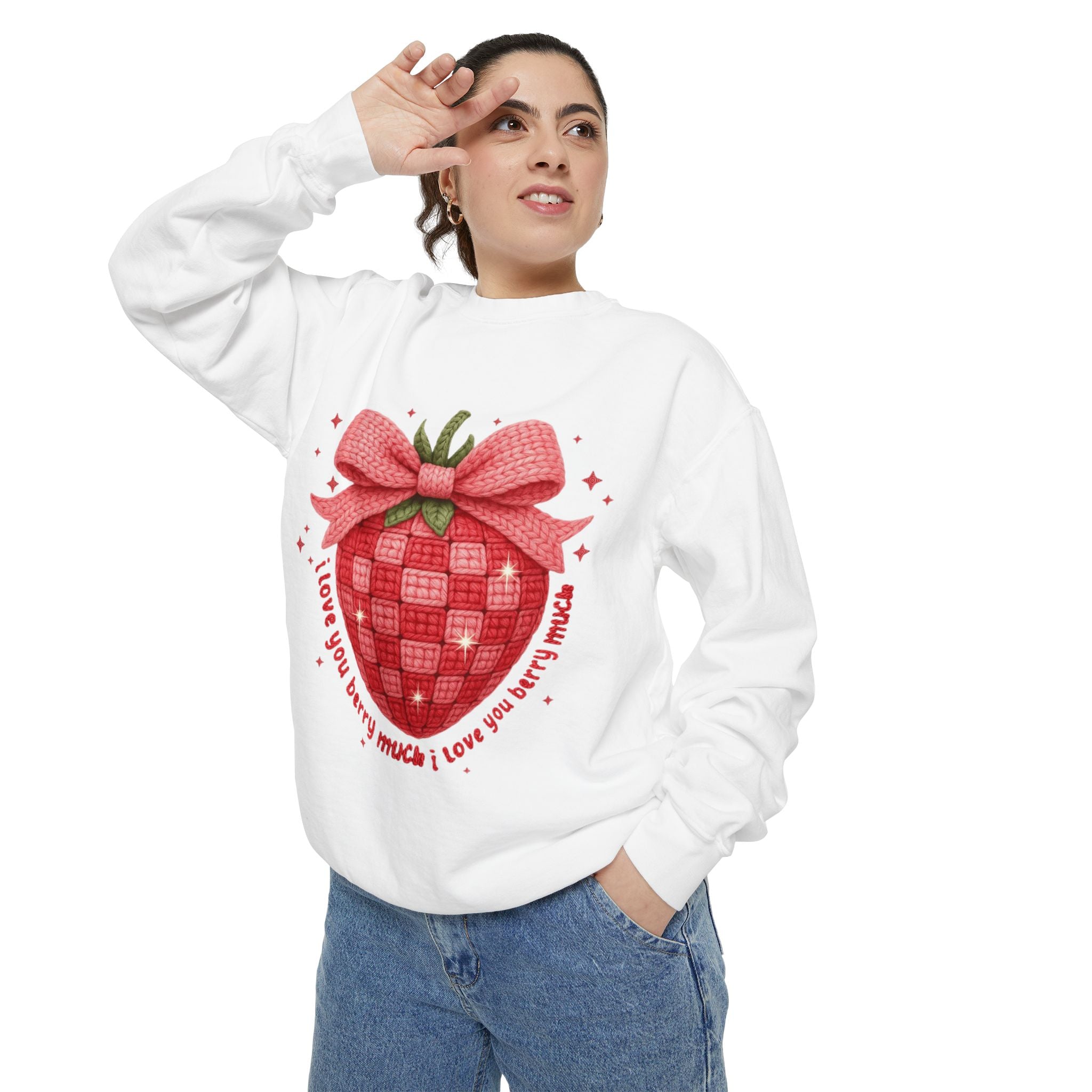 Strawberry Bow Sweatshirt  "I Love You Berry Much" Cute Valentine Pullover