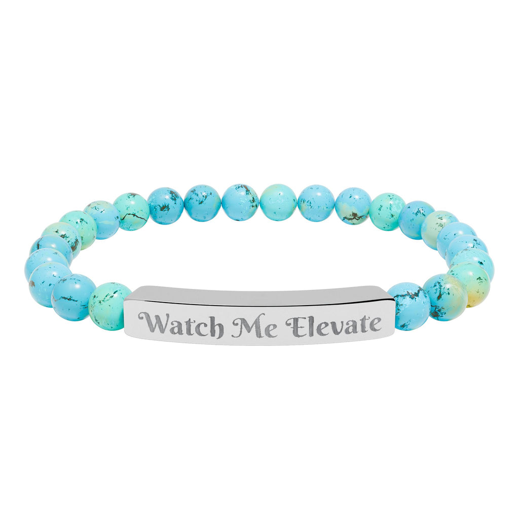 Watch M e Elevate Engraved Natural Stone Stretch Bar Bracelet – Custom Message Beaded Bracelet