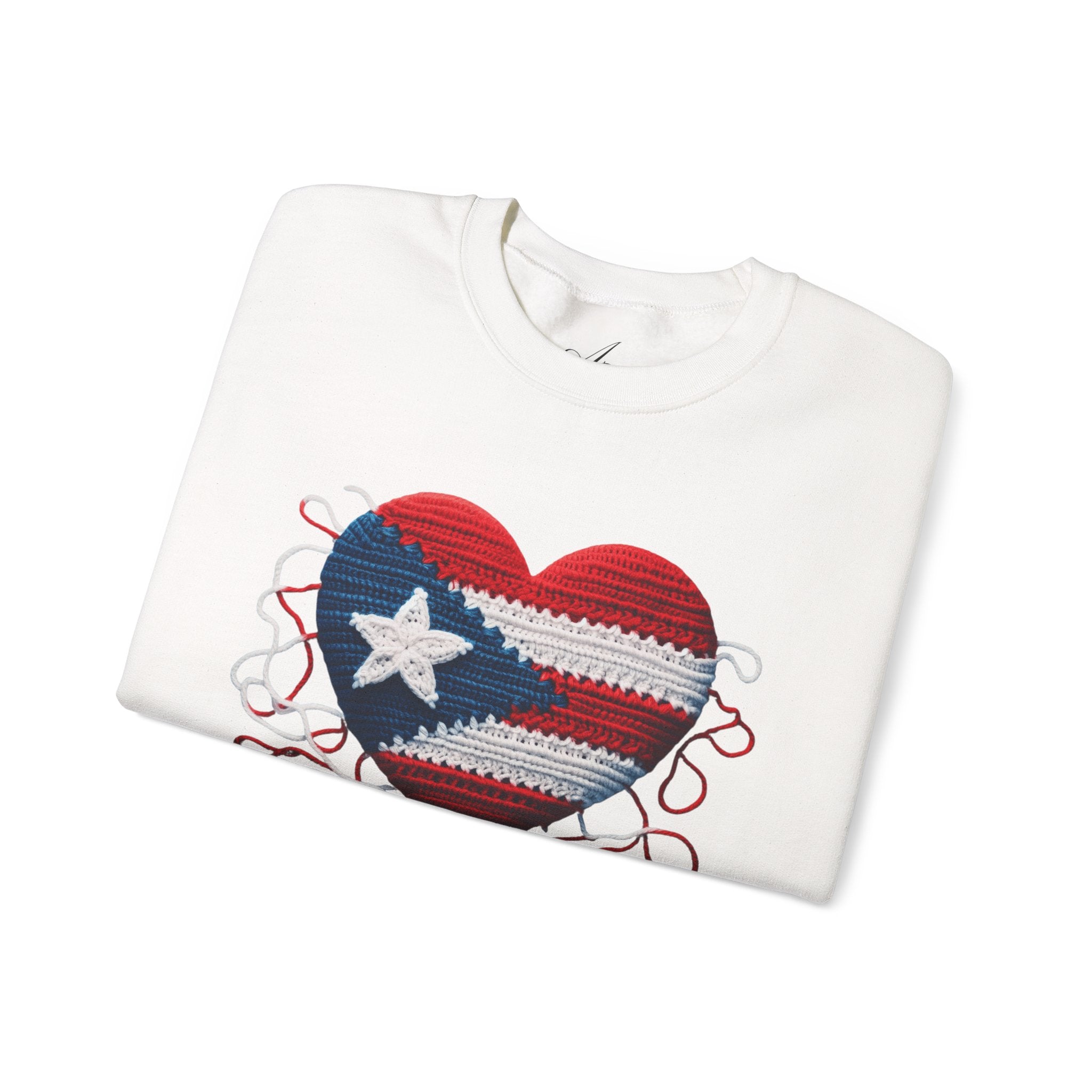 Puerto Rico Heart Crewneck Sweatshirt  Puerto Rican Flag Heart Knit Design