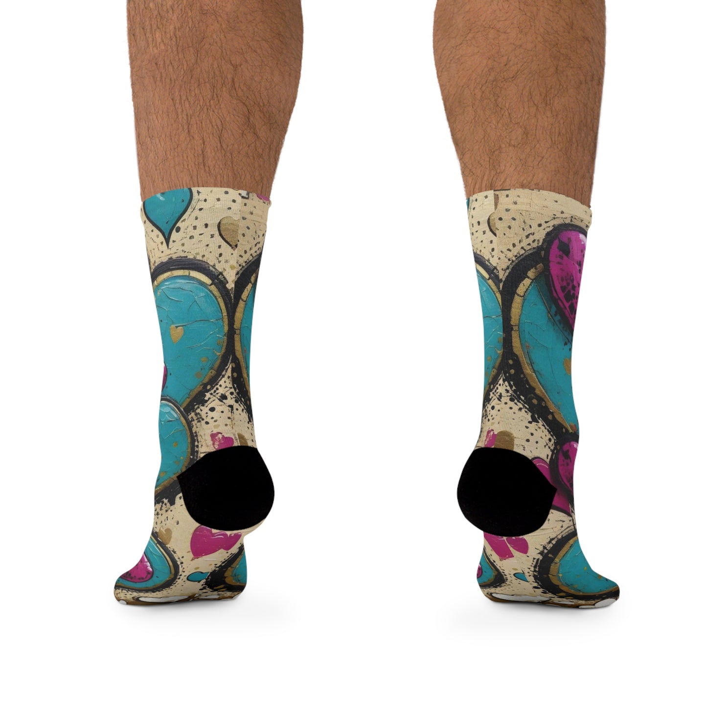 Recycled Poly Socks - Graffiti Heart Print Crew Socks