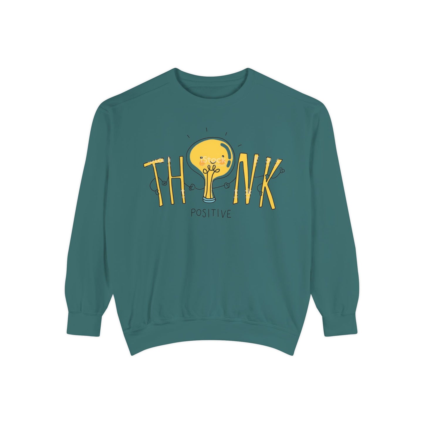 Think Positive Sweatshirt  Cute Lightbulb Graphic Positive Vibes Crewneck
