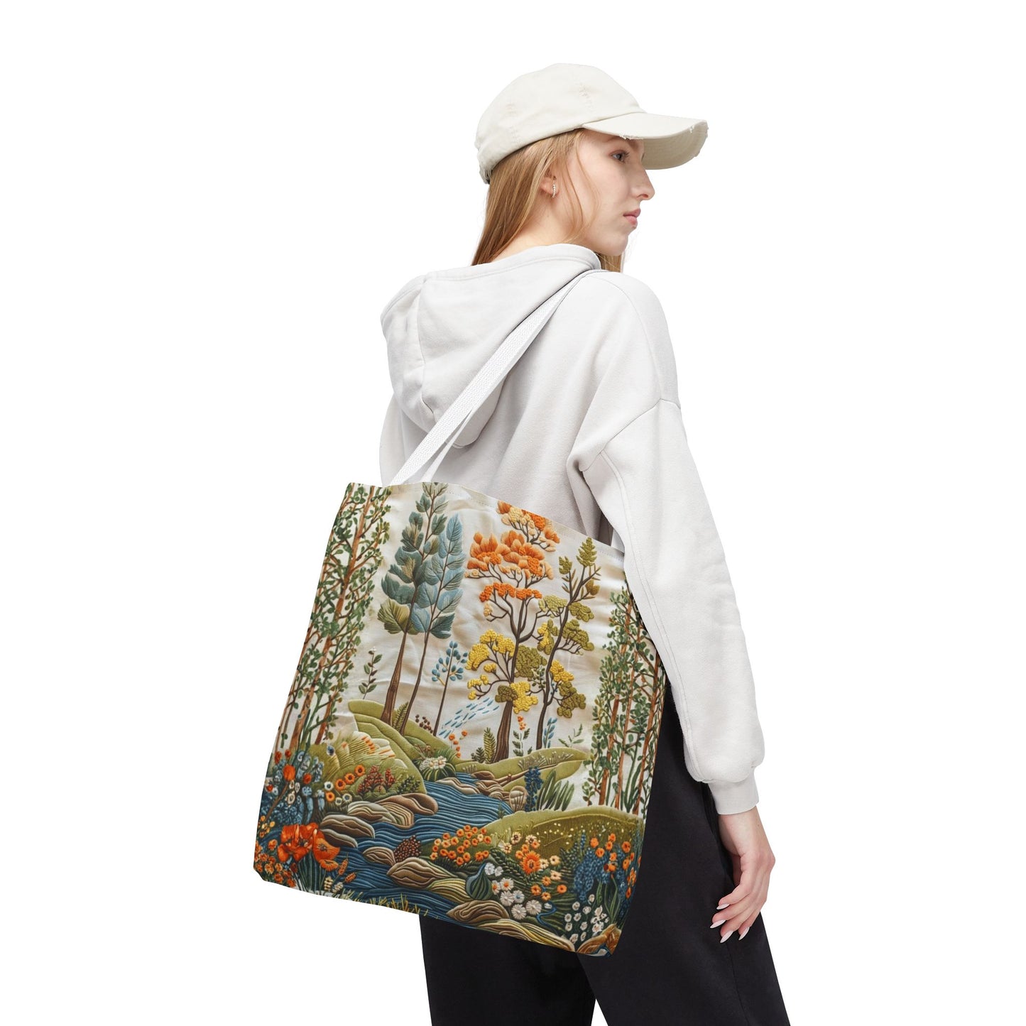 Scenic Meadow Tote Crochet-Decorated Tote Bags