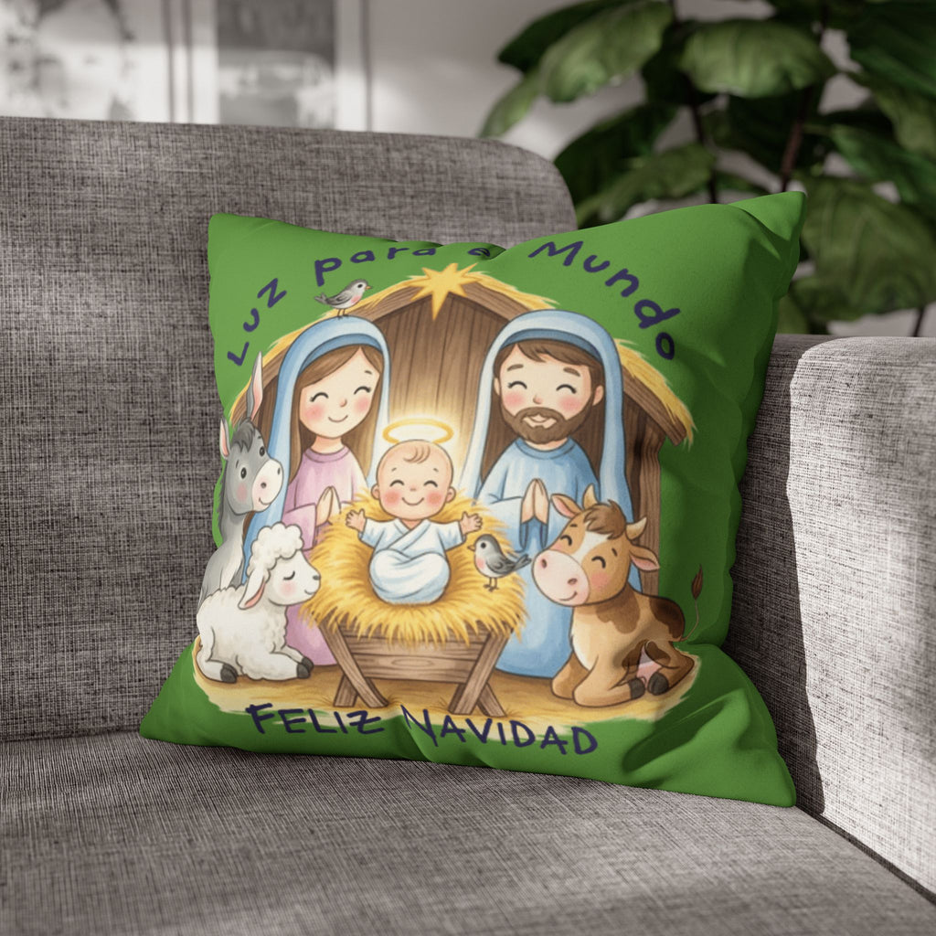 Nativity Pillowcase - "Luz para el Mundo" Feliz Navidad Christmas Throw Cover Puerto Rico Culture Pillow