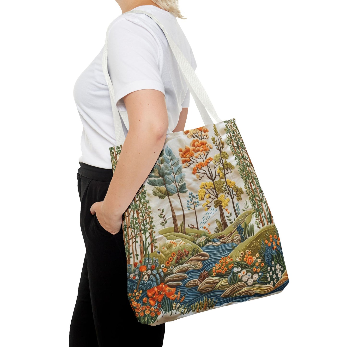 Scenic Meadow Tote Crochet-Decorated Tote Bags