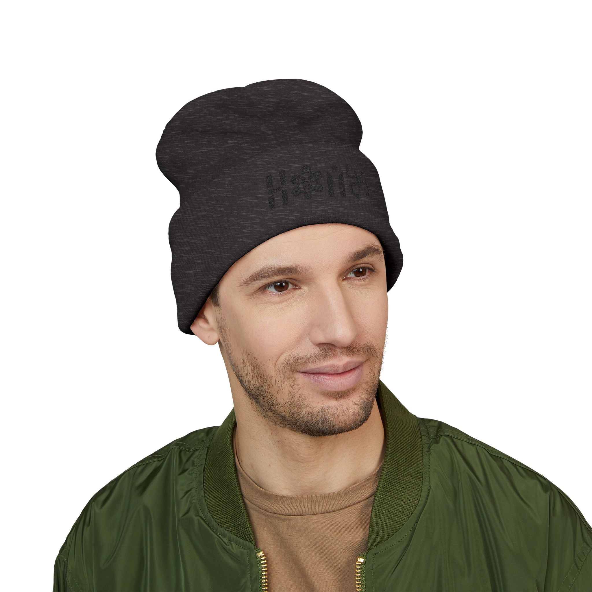 Embroidered 'Holi' Symbol Knit Hat Puerto Rico Beanie Hat – Boricua Pride Cuffed Winter Hat