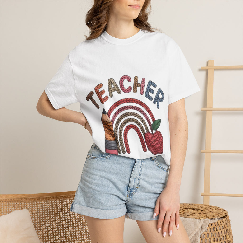 Teacher Rainbow Pencil & Apple T-Shirt — Back-to-School Gift for Educators