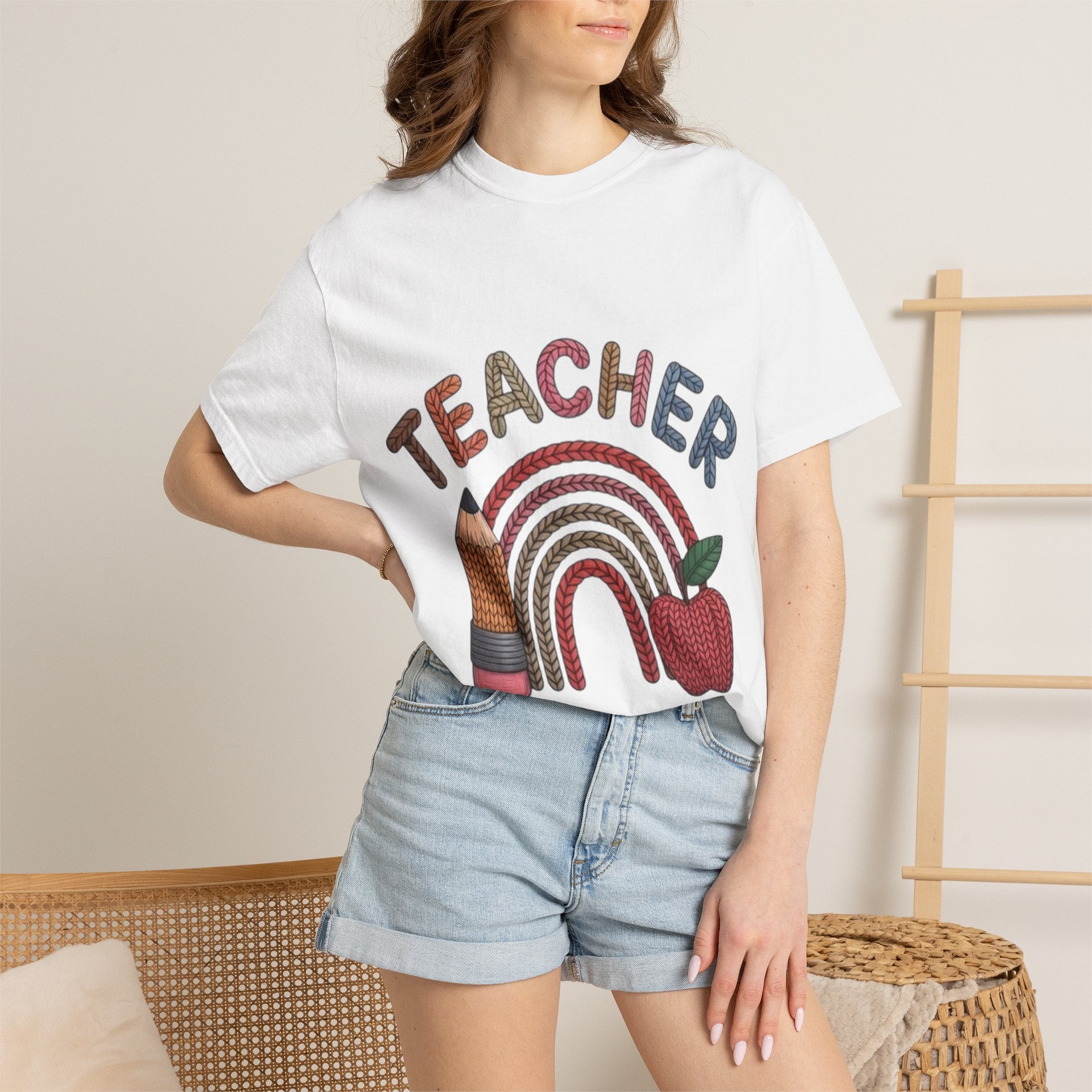 Teacher Rainbow Pencil & Apple T-Shirt — Back-to-School Gift for Educators