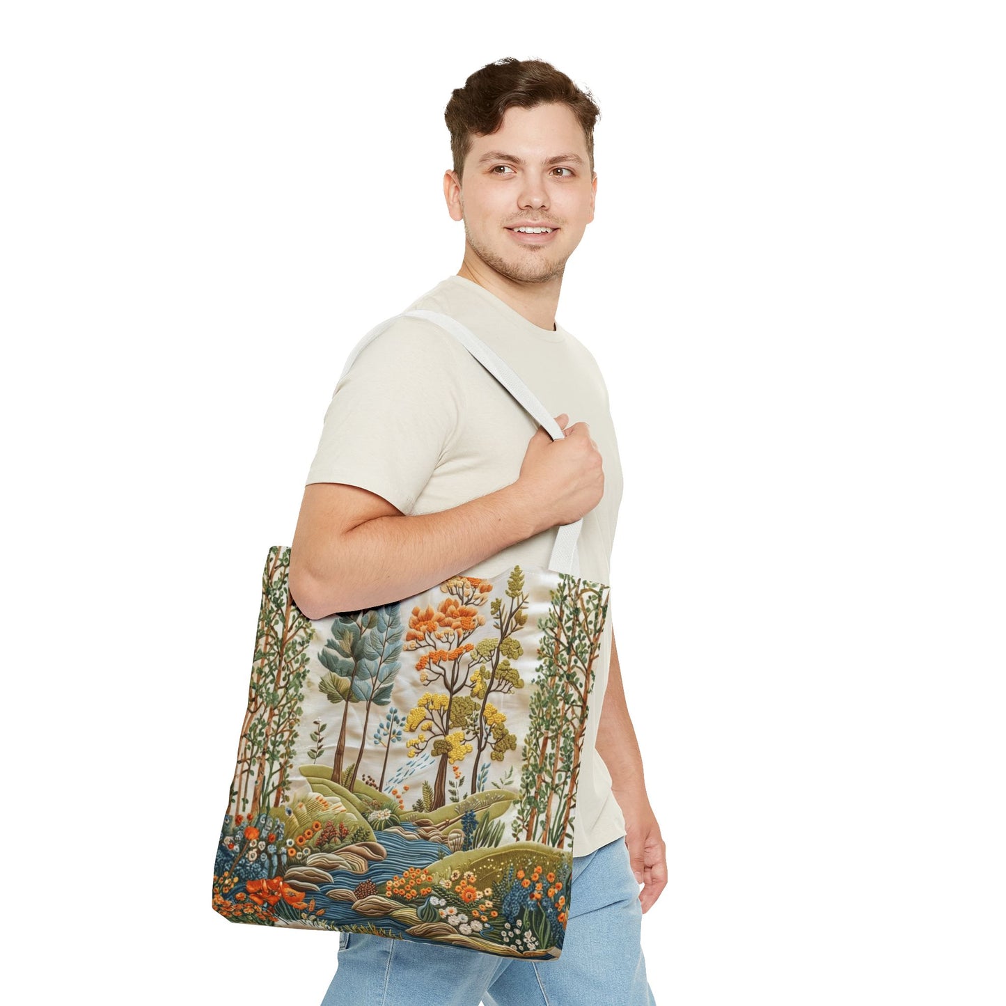 Scenic Meadow Tote Crochet-Decorated Tote Bags