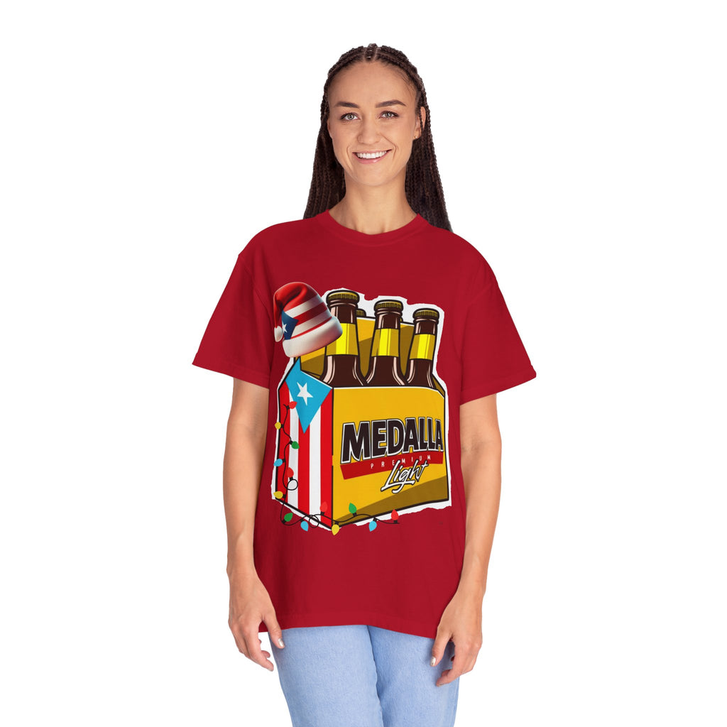 Medalla Light Beer T-Shirt  Navidad Boricua Holiday Tee Puerto Rico’s Navidades