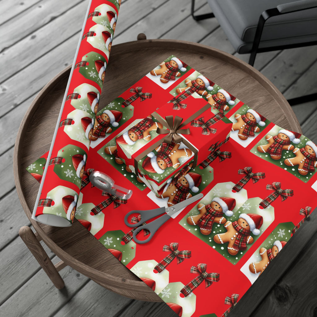 Christmas Gingerbread & Plaid Gift Wrap Paper – Holiday Present Wrapping Sheets