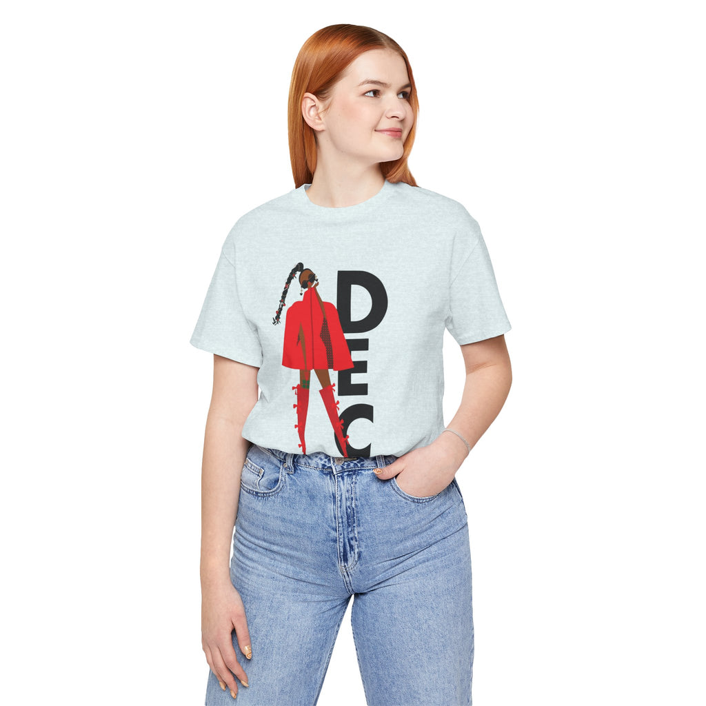December Fashion Tee  Red Coat Model Graphic Shirt