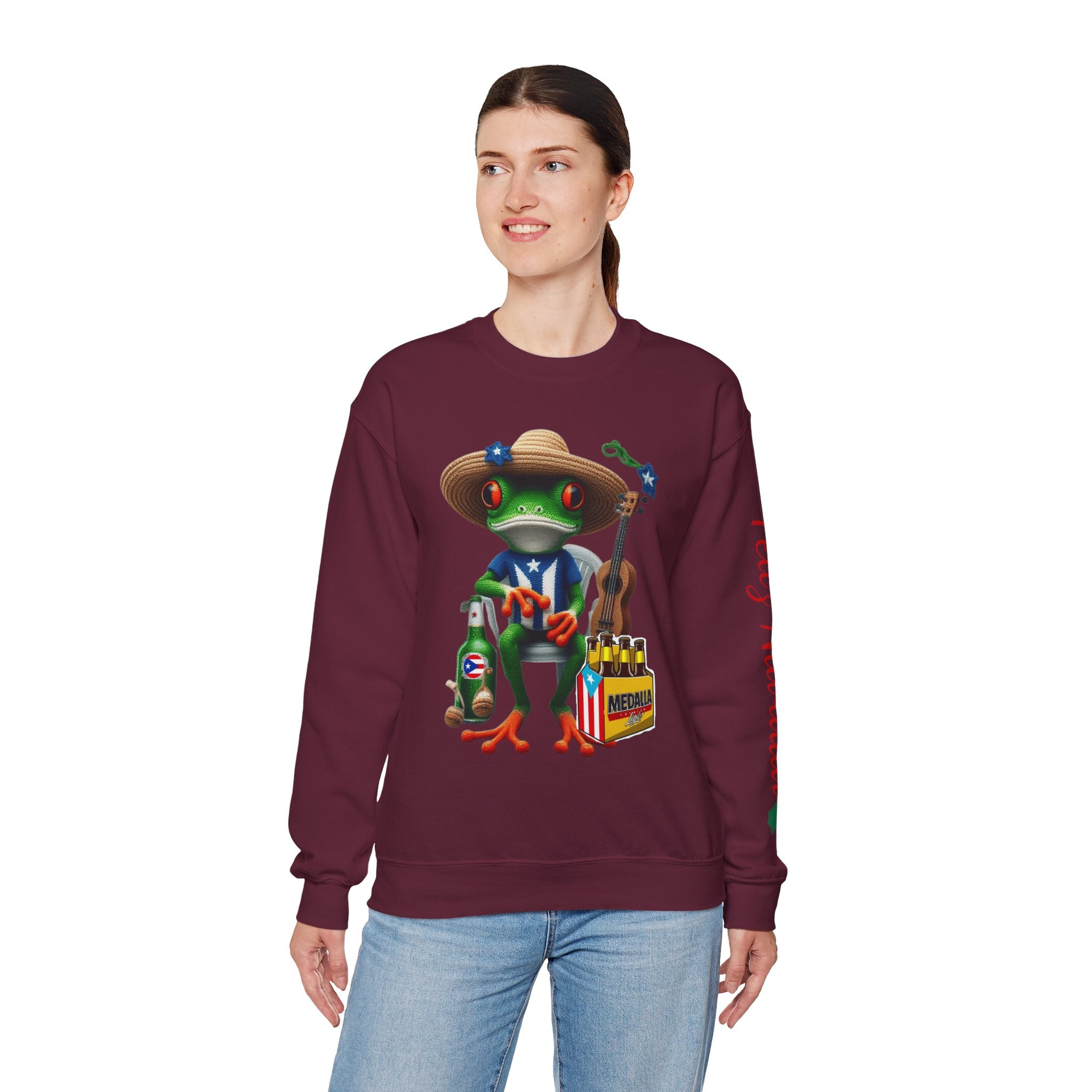 Frog Coqui Crewneck Sweatshirt – Coquito y Medalla Puerto Rican Vibes