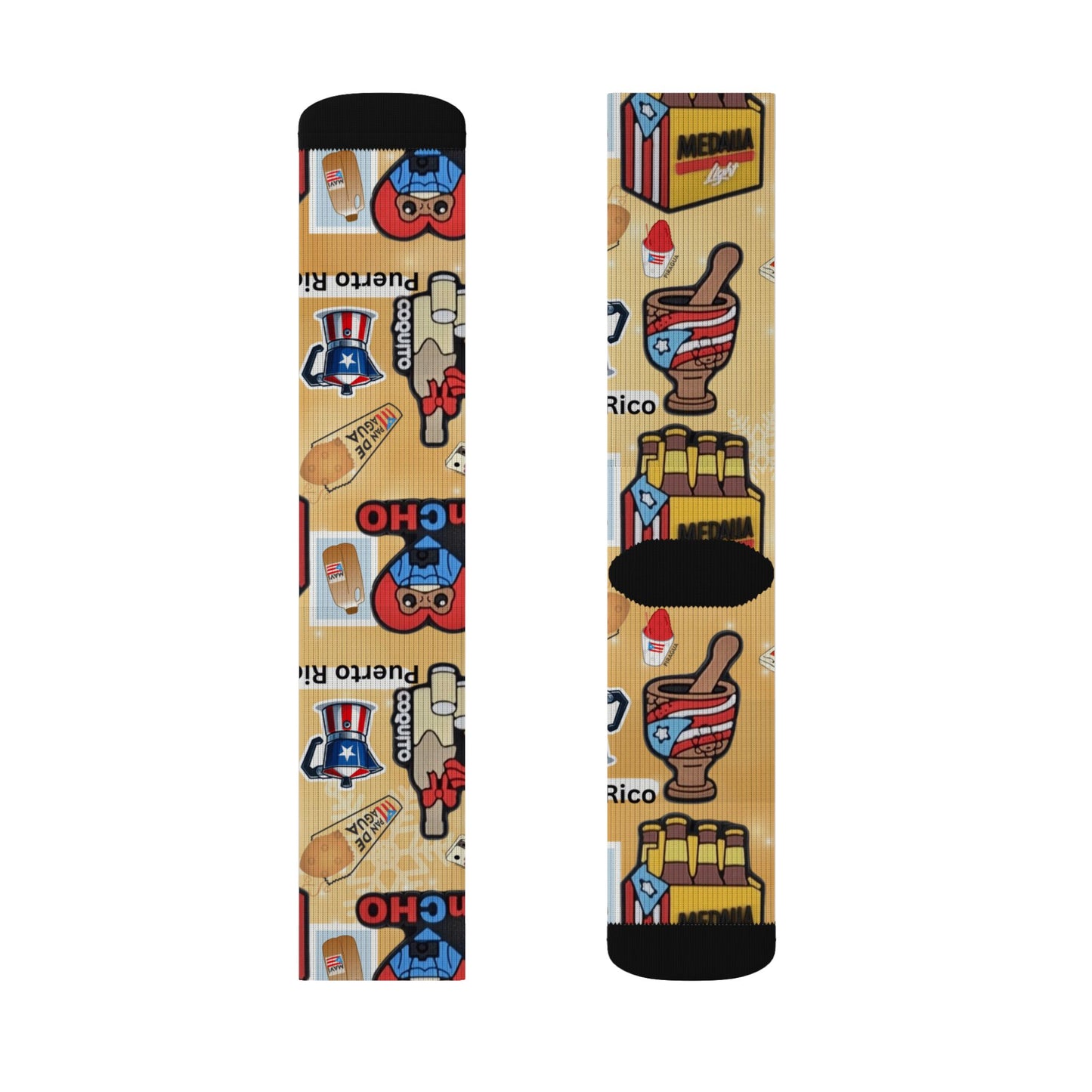 Puerto Rico Graphic Socks  Cute Island Icons Sublimation Crew Socks