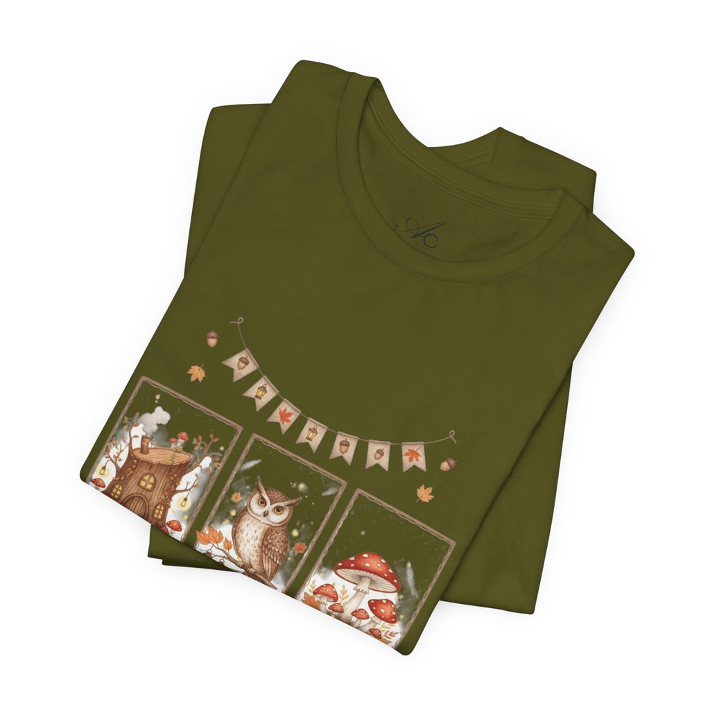 Enchanted Forest Fall Tee, Cute Owl Shirt, Autumn Graphic Tee, Nature Lover Gift, Cozy Fall Apparel, Wildlife T-Shirt, Unisex Fall Top