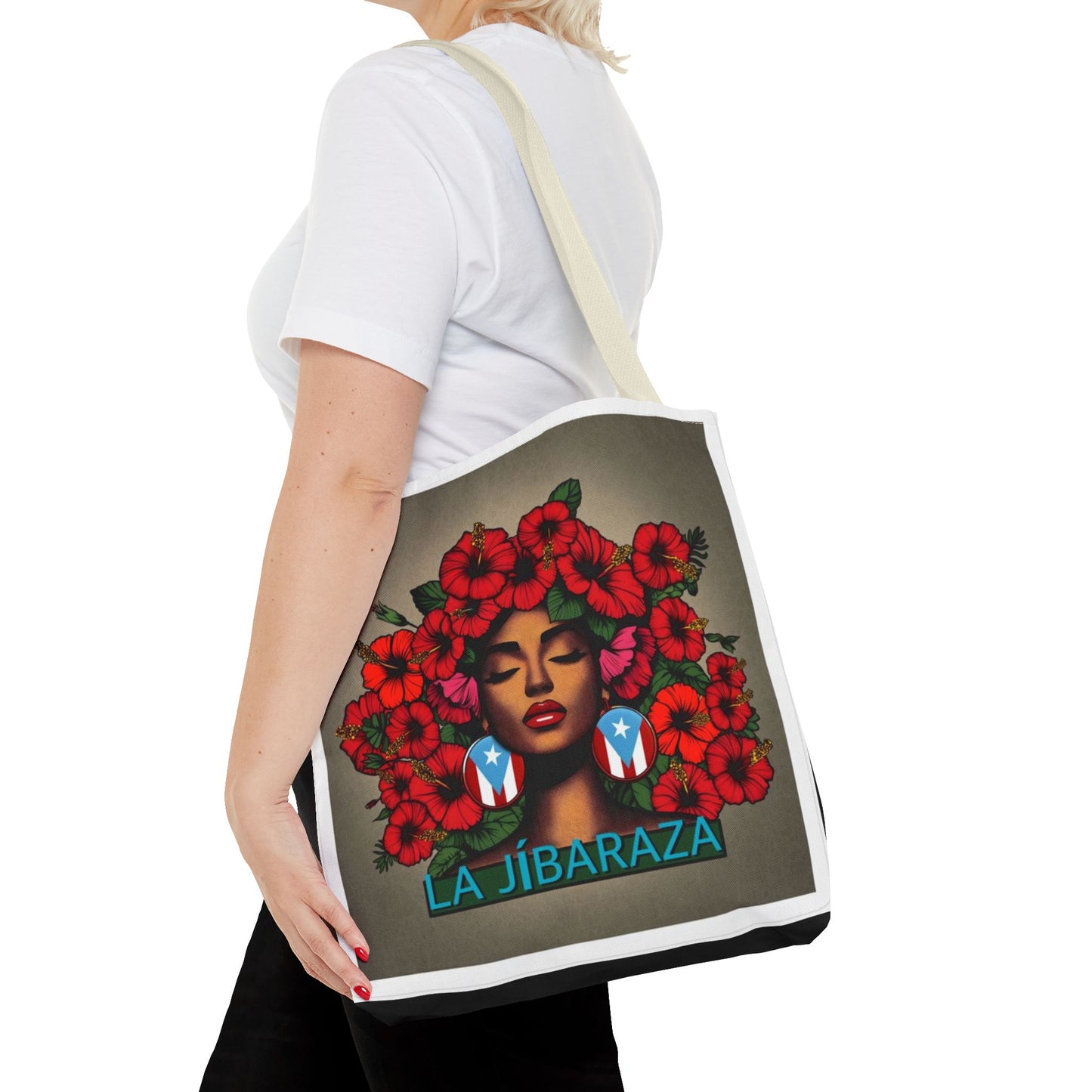 La Jíbara Tote Bag — Puerto Rican Floral Portrait Canvas Tote Puerto Rico Christmas Tote