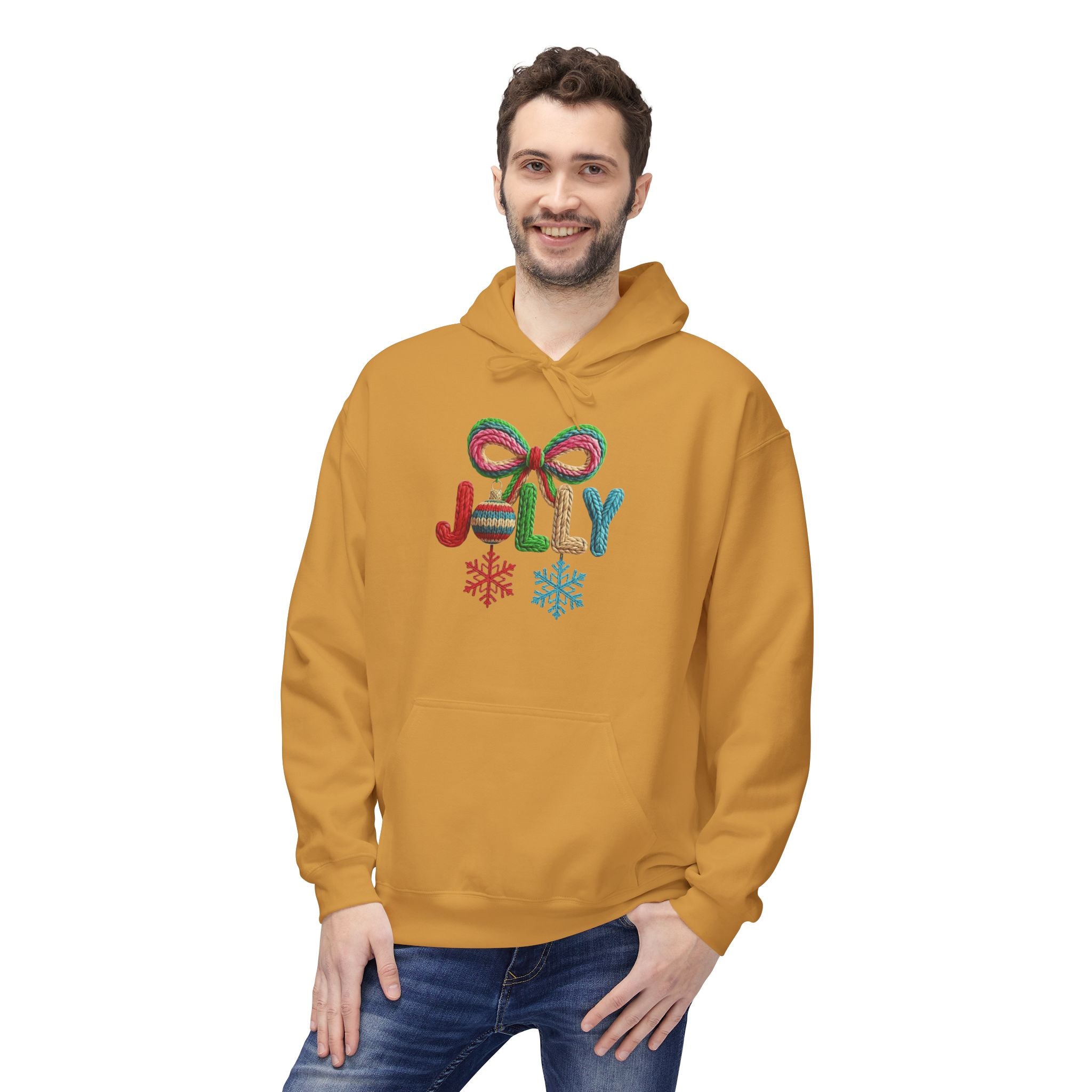 Jolly Candy Cane Holiday Hoodie — "JOLLY" Festive Sweatshirt