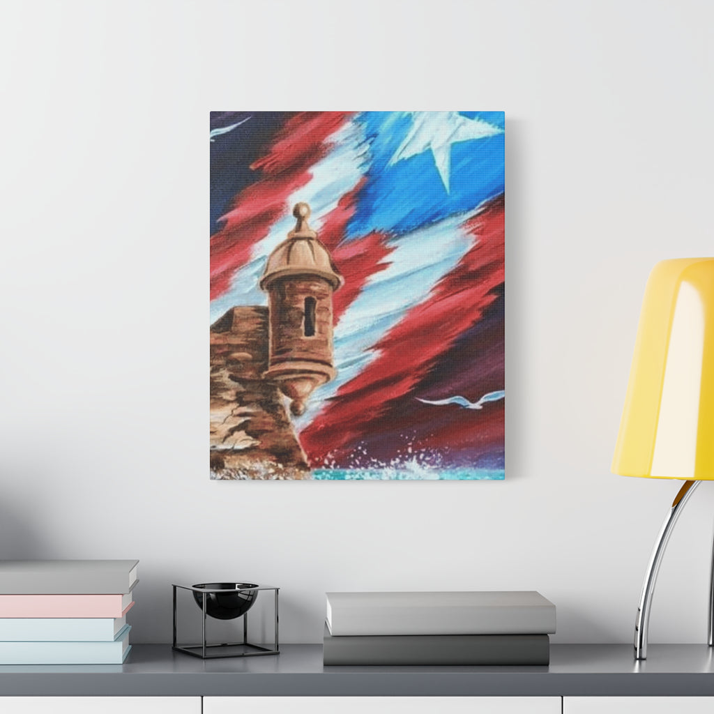 Patriotic Castillo Canvas Wall Art – Puerto Rico Flag Coastal Fortress Print