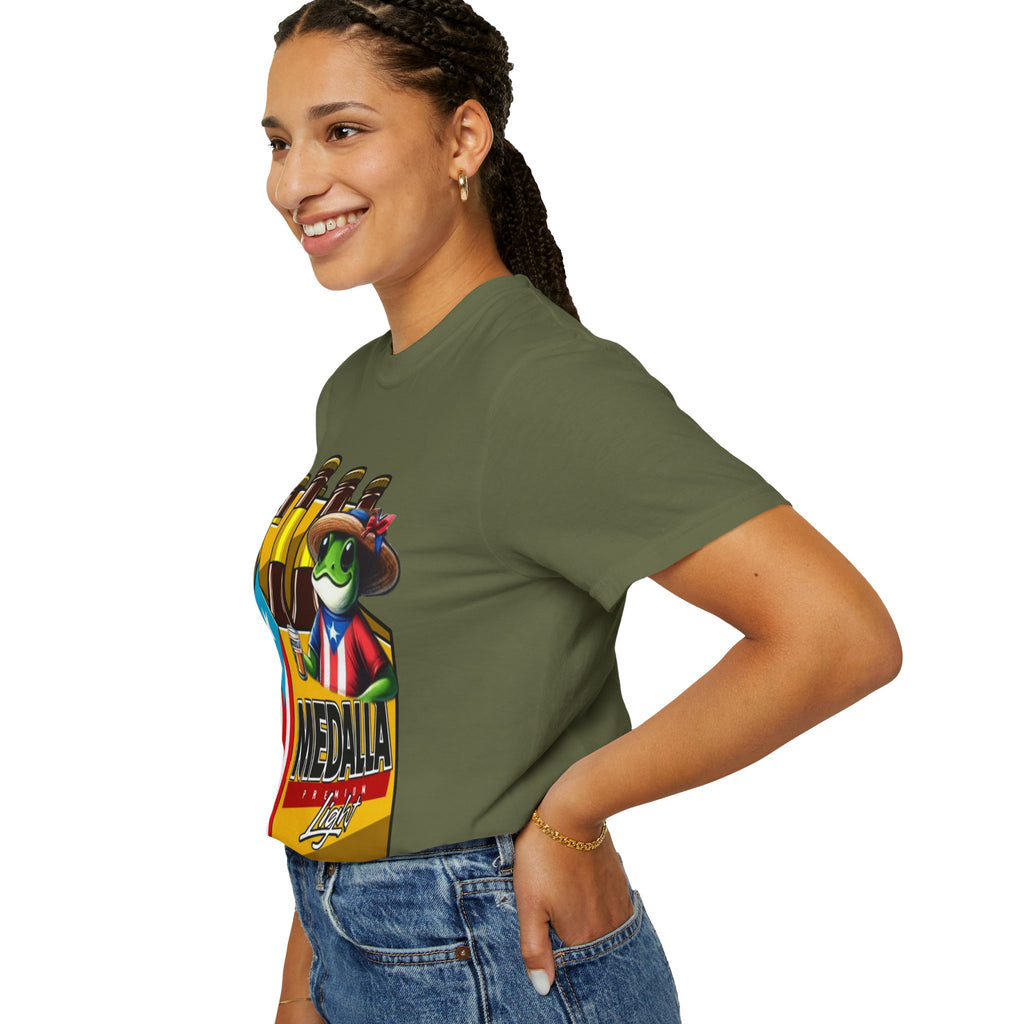 Medalla Light Puerto Rican Beer T-Shirt Coqui Frog Mascot Six-Pack Graphic Tee Puerto Rico’s Navidades