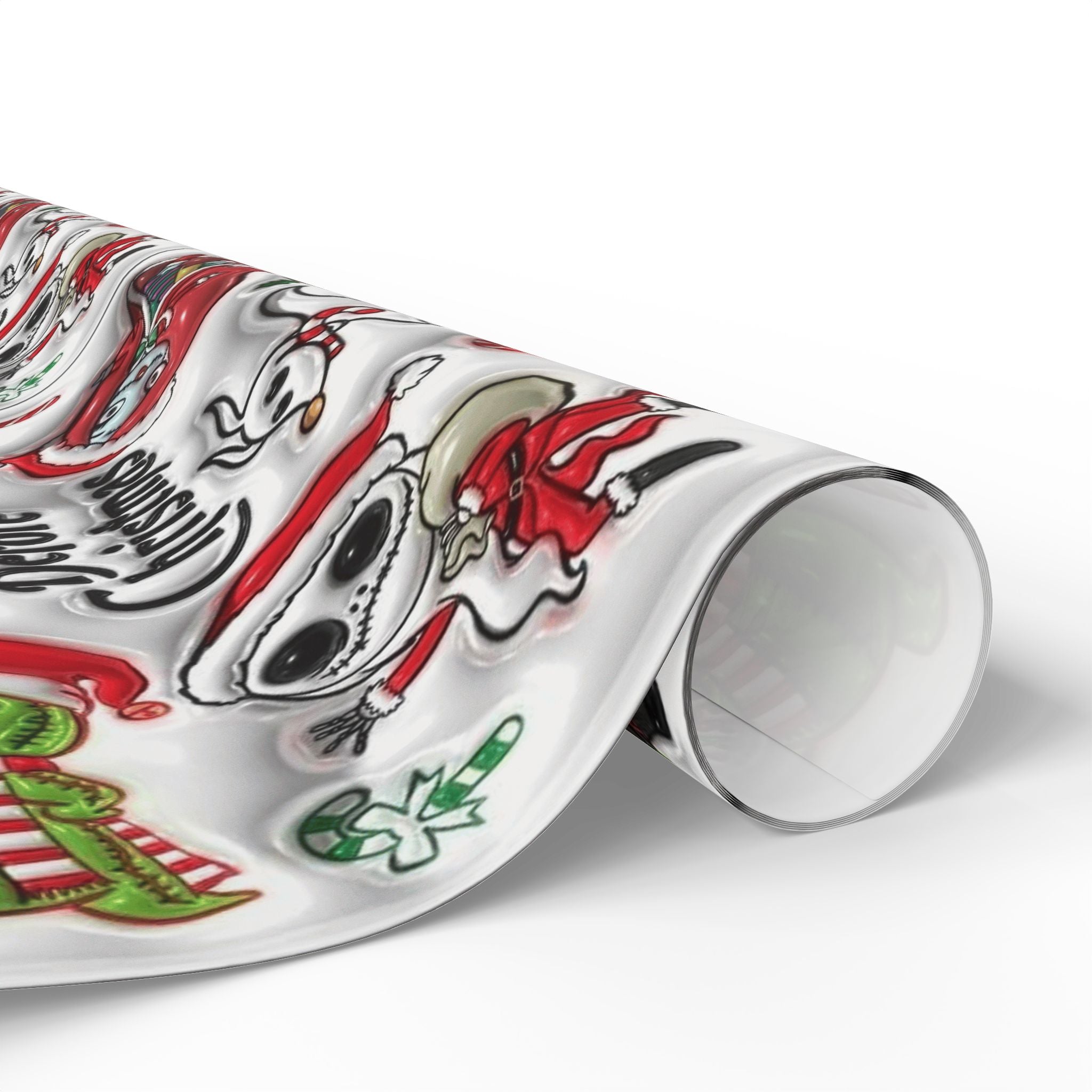 Christmas Character Wrapping Paper Roll — Cute Festive Santa & Skeleton Gift Wrap Whimsical Holiday Gift Wrap