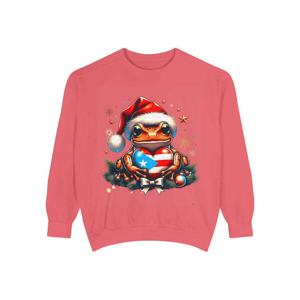 Christmas Coqui Sweatshirt — Cute Santa Frog Holding Ornament Holiday Sweater