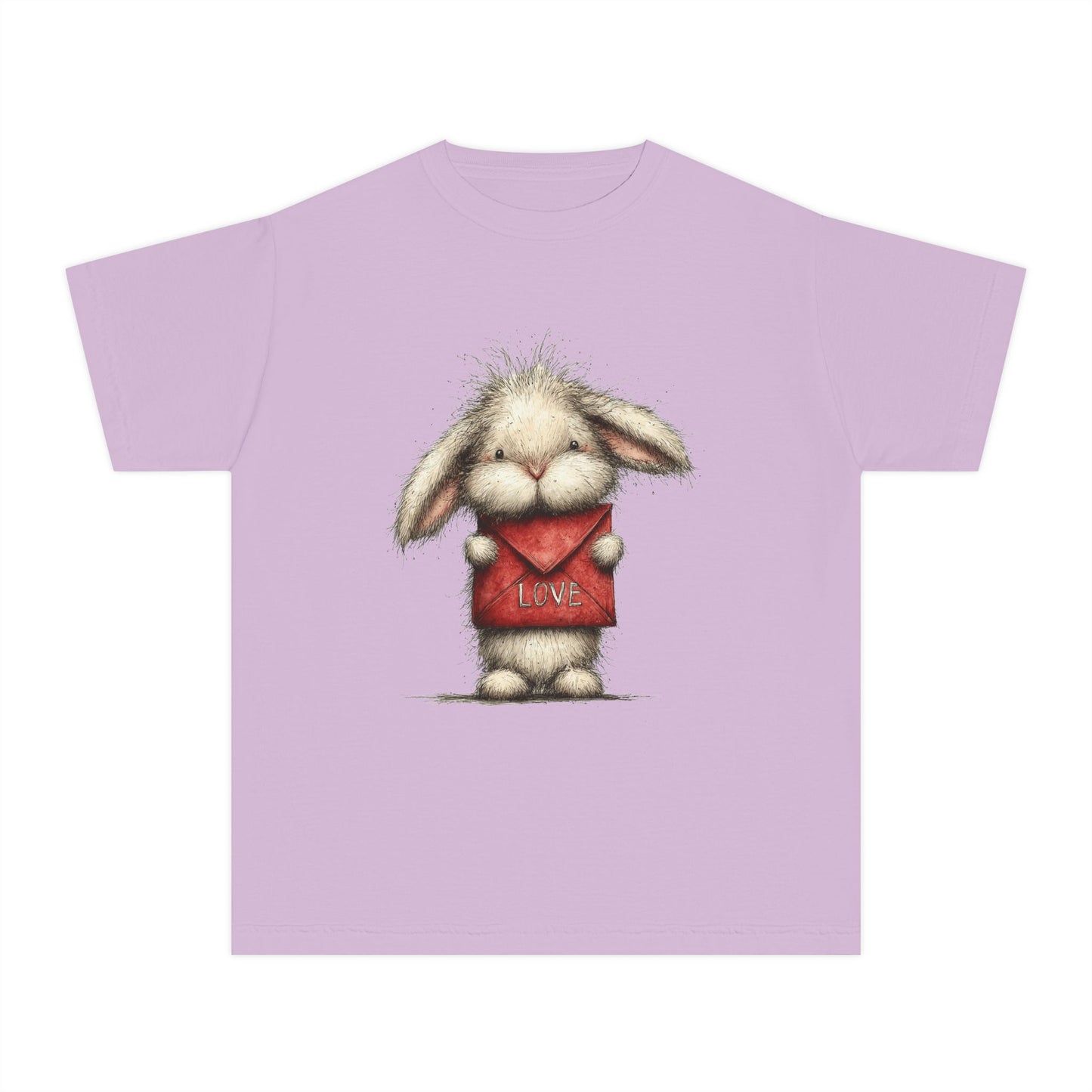 Kids Tee  Cute Bunny Holding "Love" Heart Graphic (Youth Midweight)