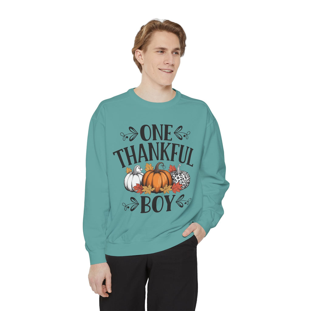 Thankful Boy Sweatshirt  Fall Pumpkin Thanksgiving Crewneck Fall T-Shirts and Sweatshirts Collection
